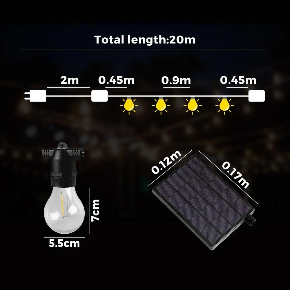 20M Solar Festoon String Lights LED Christmas Waterproof - Image 7