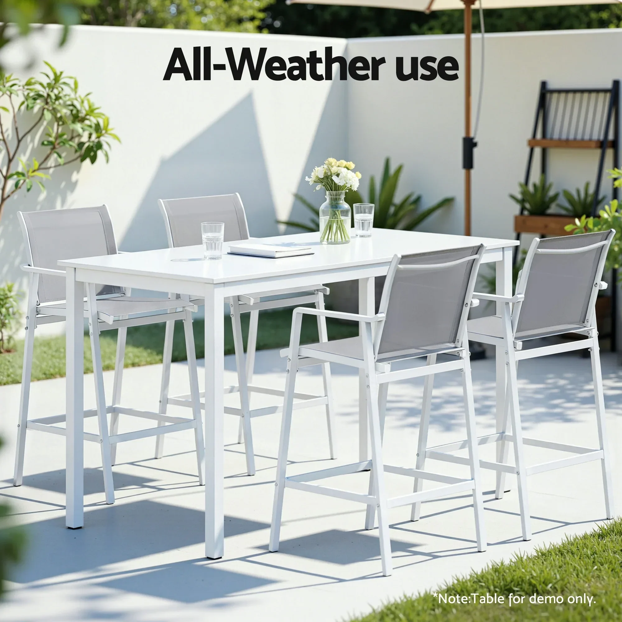 2PC Outdoor Bar Stools Dining Chairs Patio Furniture Garden Steel Textilene White - Image 7