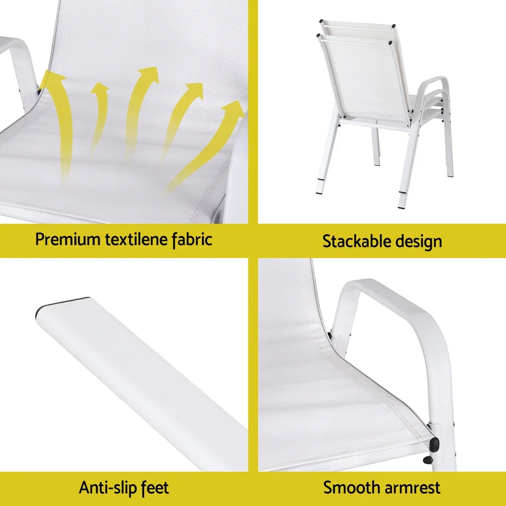 2PC Outdoor Dining Chairs Stackable Lounge Chair Patio Furniture White - Image 6