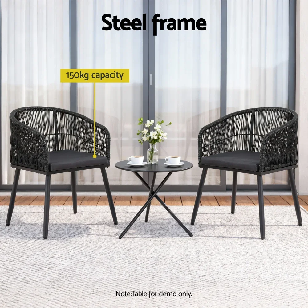 2PC Outdoor Dining Chairs Wicker Chair Patio Furniture Garden Steel Black - Image 5
