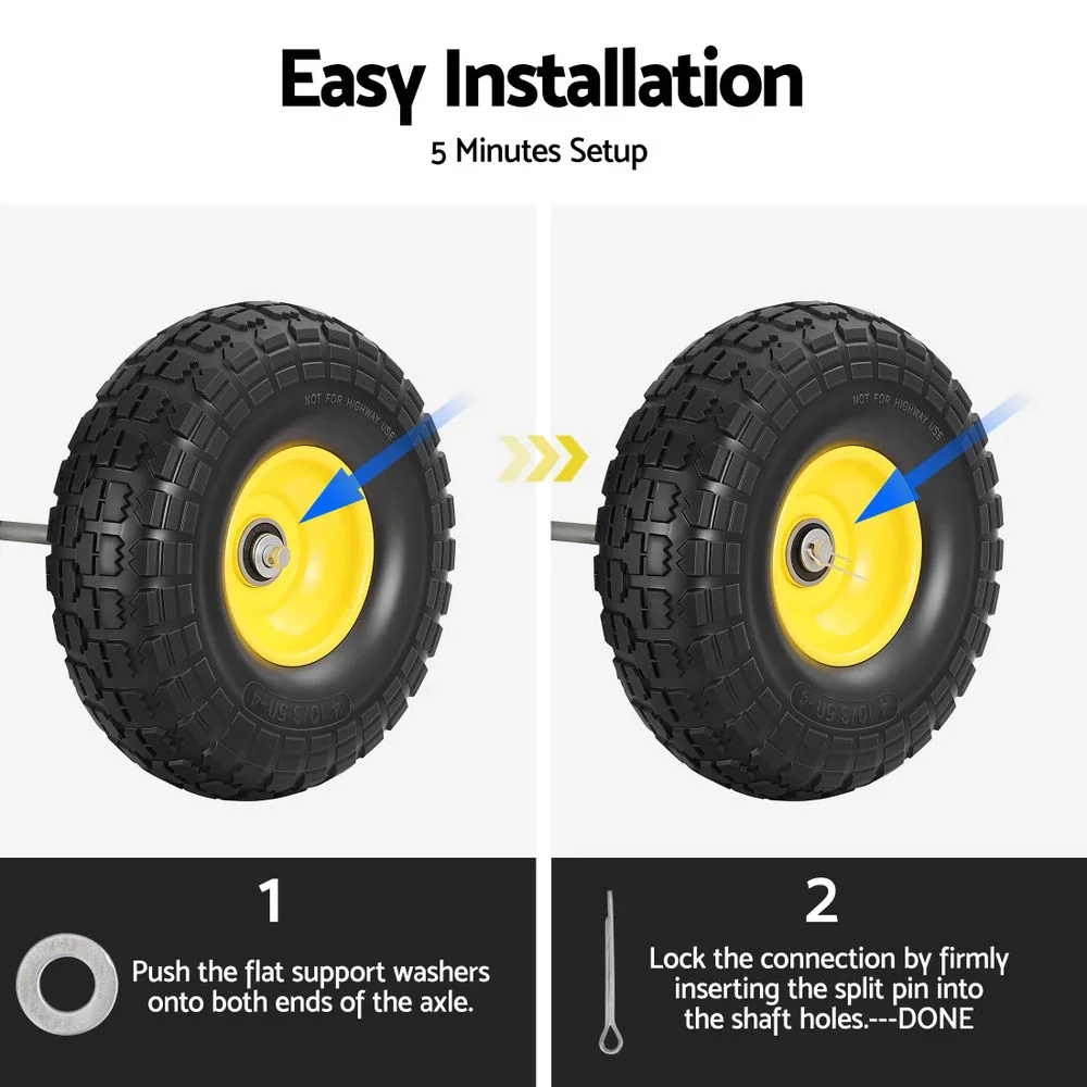 2pcs, 4.10/3.50-4 Tire And Wheel Flat Free, 26cm Solid Rubber Tires with 5/8 Axle Bore Hole And Double Sealed Bearings, Perfect for Wheelbarrow, Garden Cart, Wagon, Dolly - Image 6