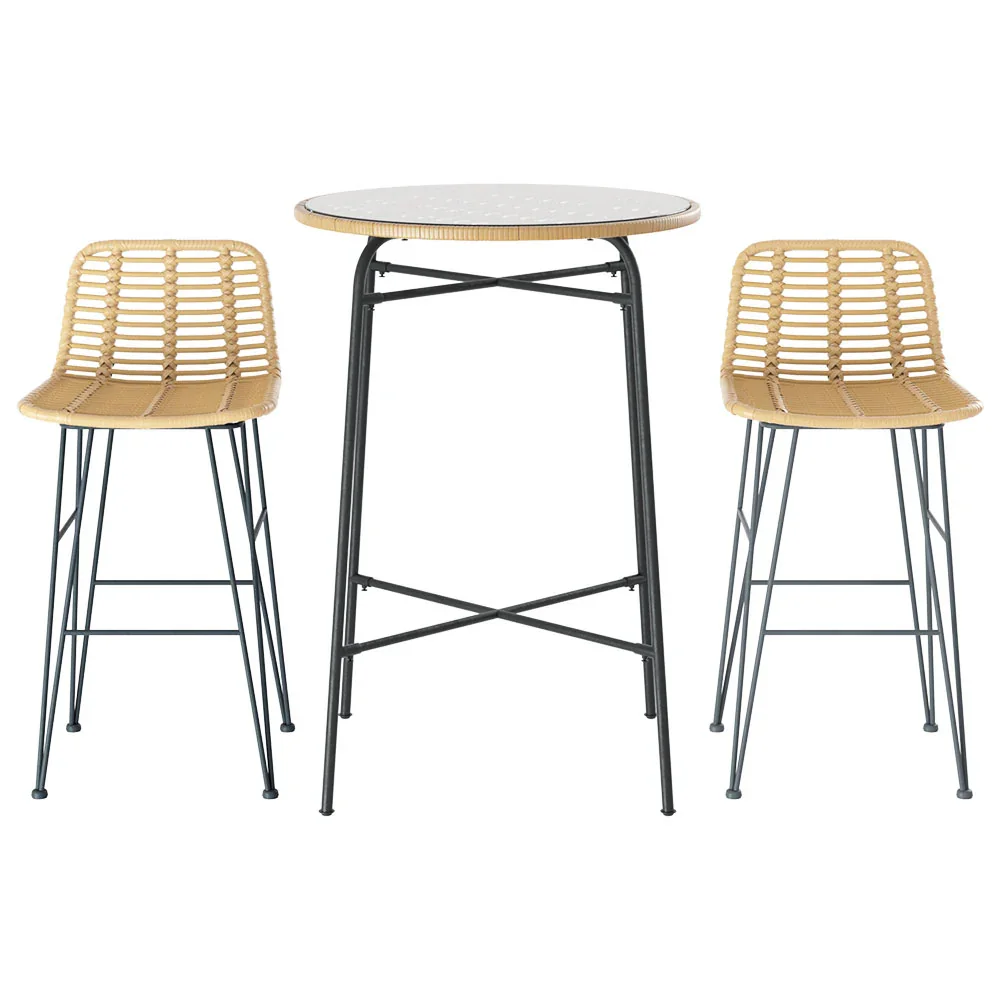 3-Piece Outdoor Bar Set Wicker Table Chairs Patio Bistro - Image 4