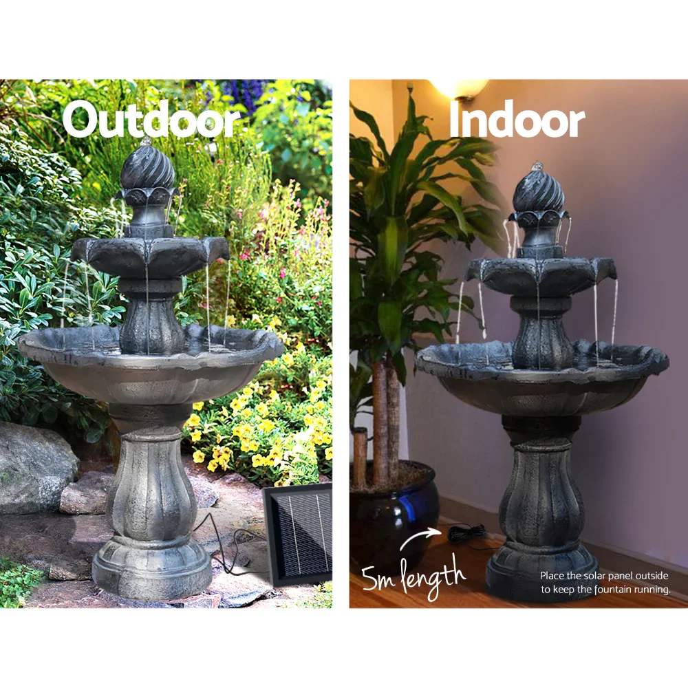 Solar Water Feature 3-Tier Fountain with Pump Kit Bird Bath 93CM Black - Image 6