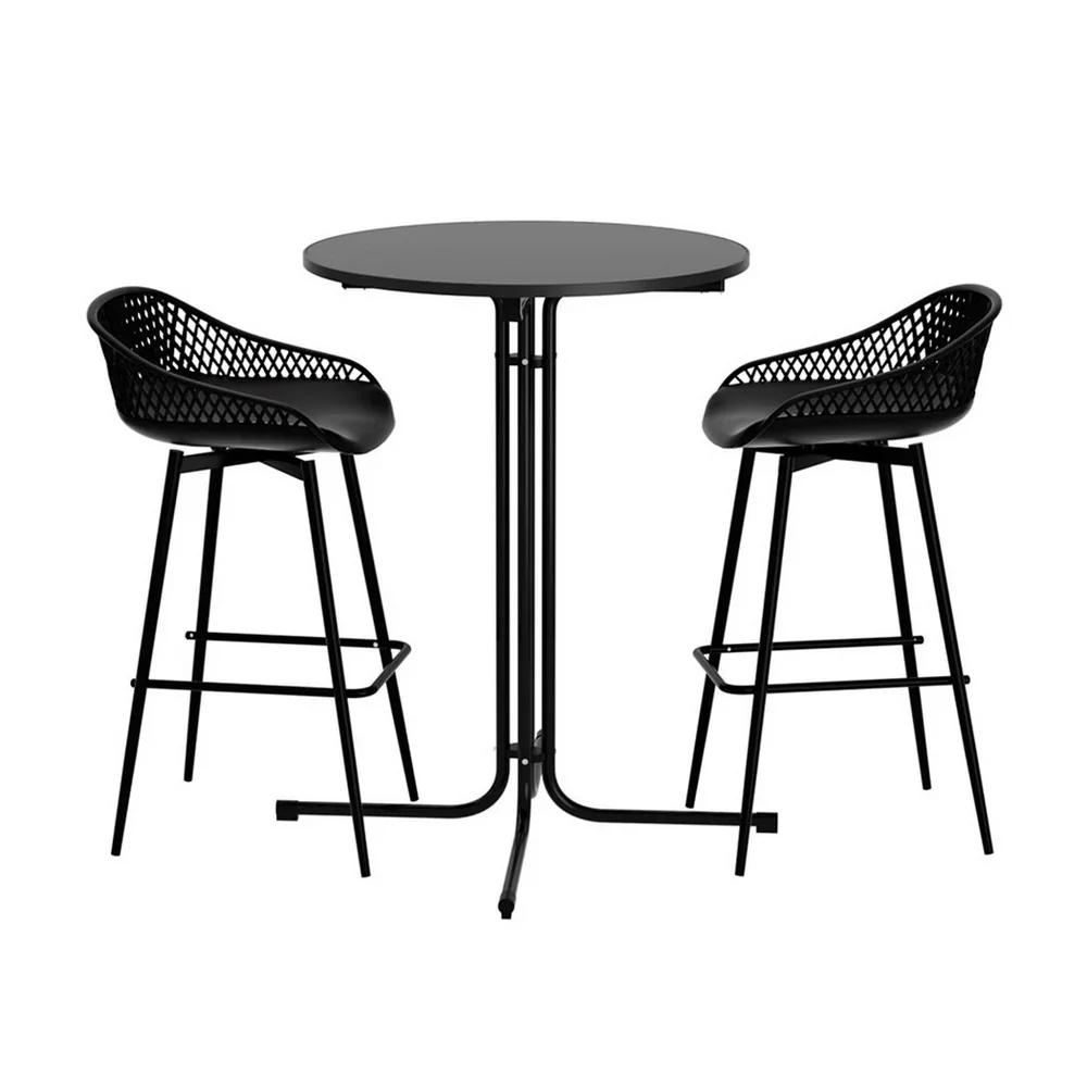 3PC Outdoor Bar Set Stools Dining Chairs Table Patio Furniture Bistro Set Black - Image 6