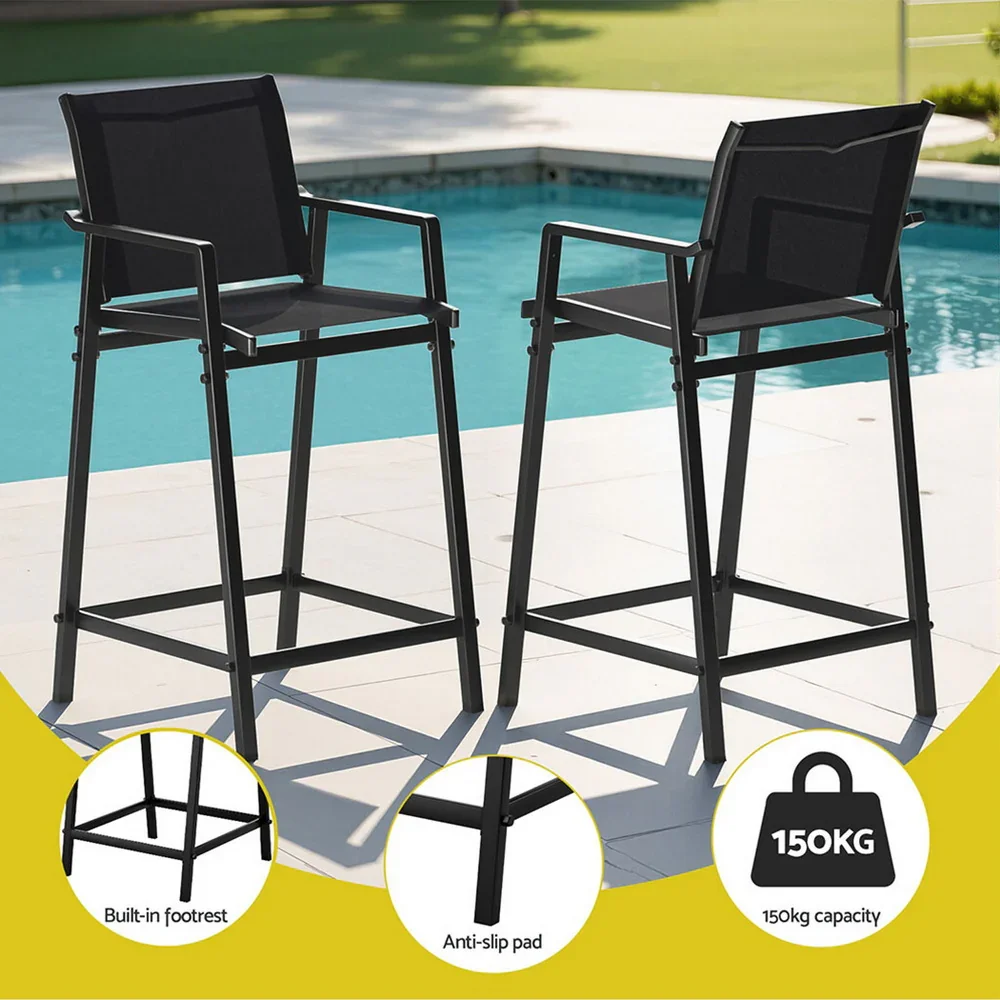 3PC Outdoor Bar Set Stools Dining Chairs Table Patio Furniture Bistro Set Steel Black - Image 4