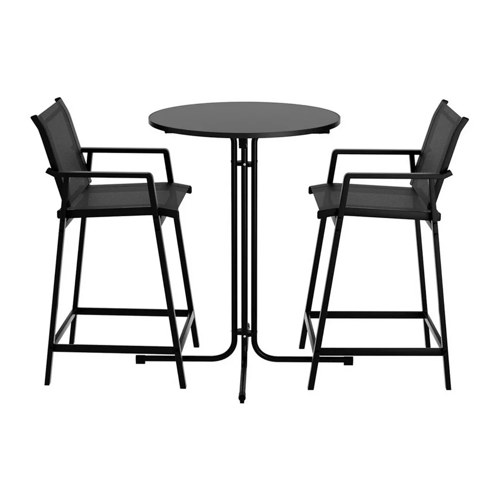 3PC Outdoor Bar Set Stools Dining Chairs Table Patio Furniture Bistro Set Steel Black - Image 6