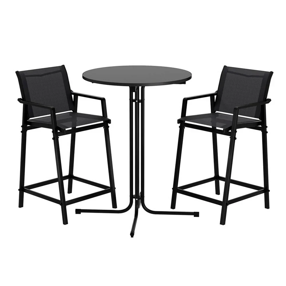 3PC Outdoor Bar Set Stools Dining Chairs Table Patio Furniture Bistro Set Steel Black - Image 7