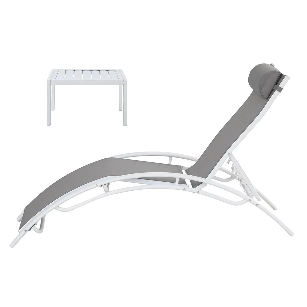 3PC Sun Lounge Outdoor Lounger Table Chairs Steel Patio Furniture Garden - Image 3