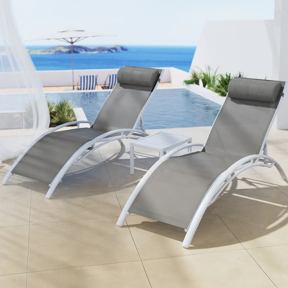 3PC Sun Lounge Outdoor Lounger Table Chairs Steel Patio Furniture Garden - Image 7