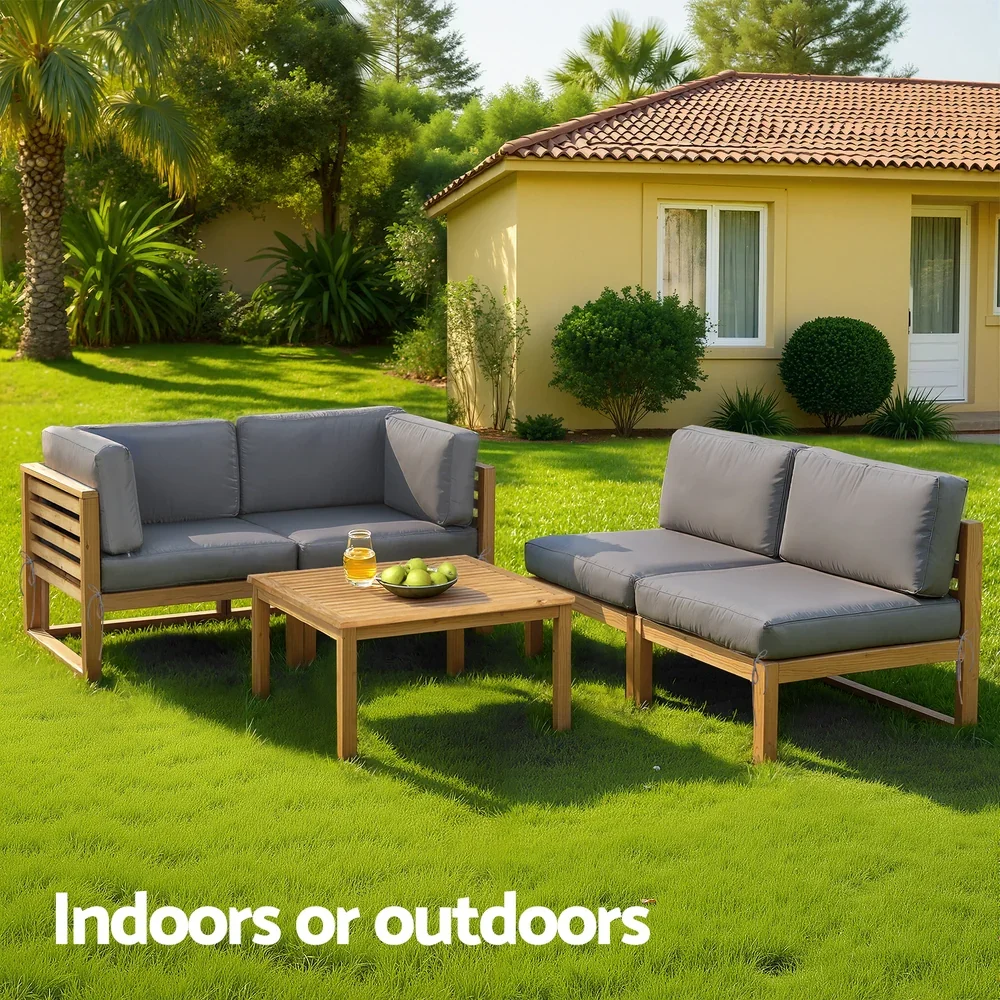 4-Piece Outdoor Sofa Set Wooden Couch Lounge Setting 5PCS - Image 2