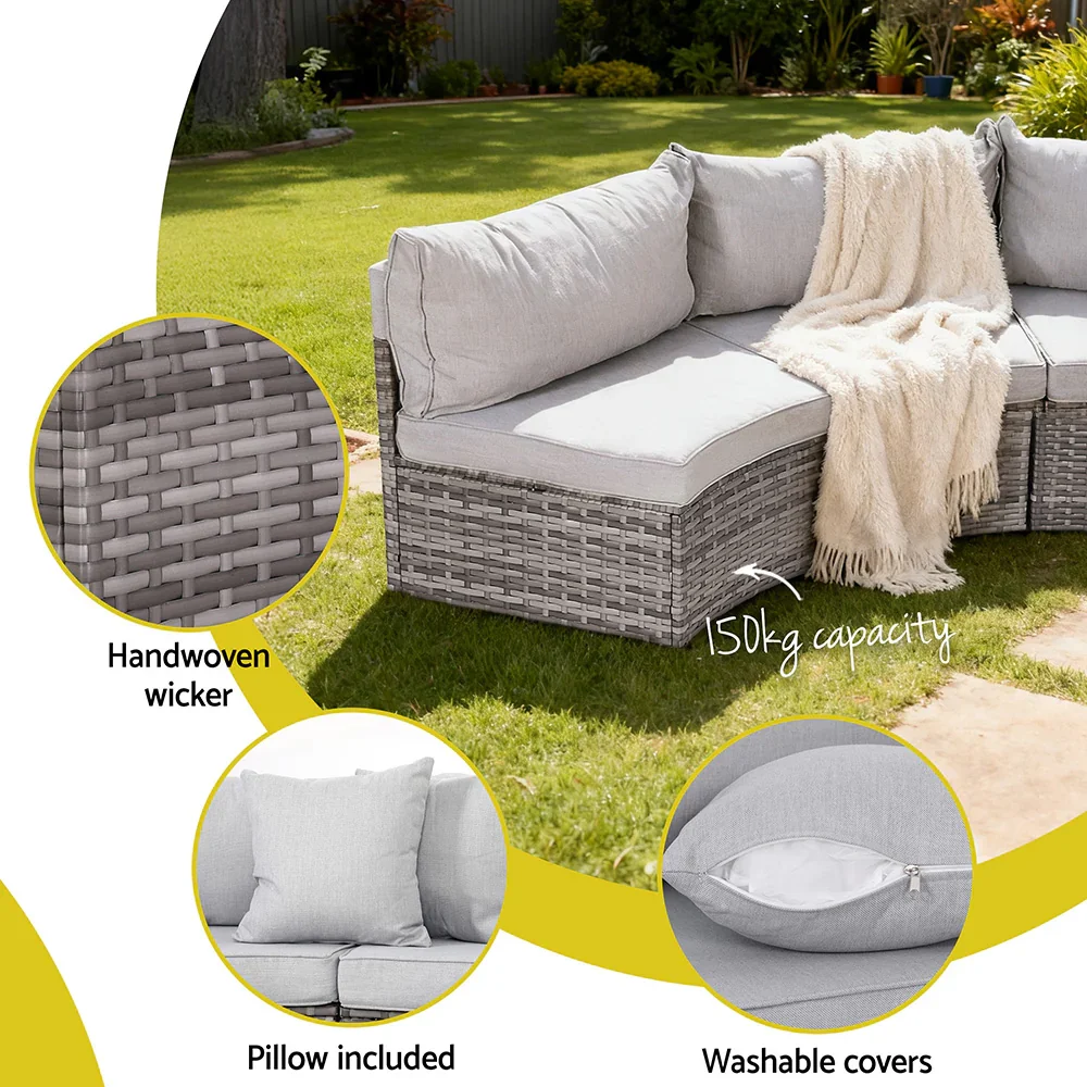 4 Seater Outdoor Sofa Set 7PCS Table Chair Set Garden Rattan Patio Furniture - Image 3