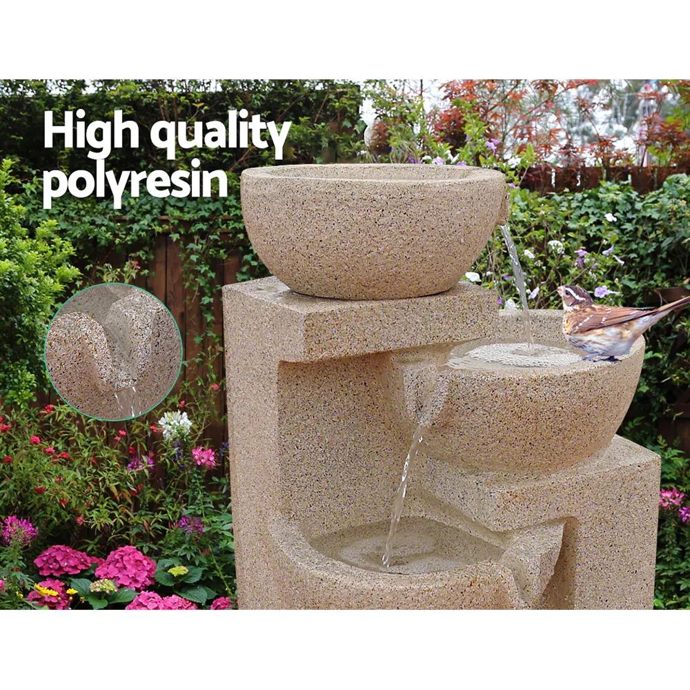Solar Water Feature Cascading Fountain 4-Tier Bowl LED Lights 72CM Sand - Image 4