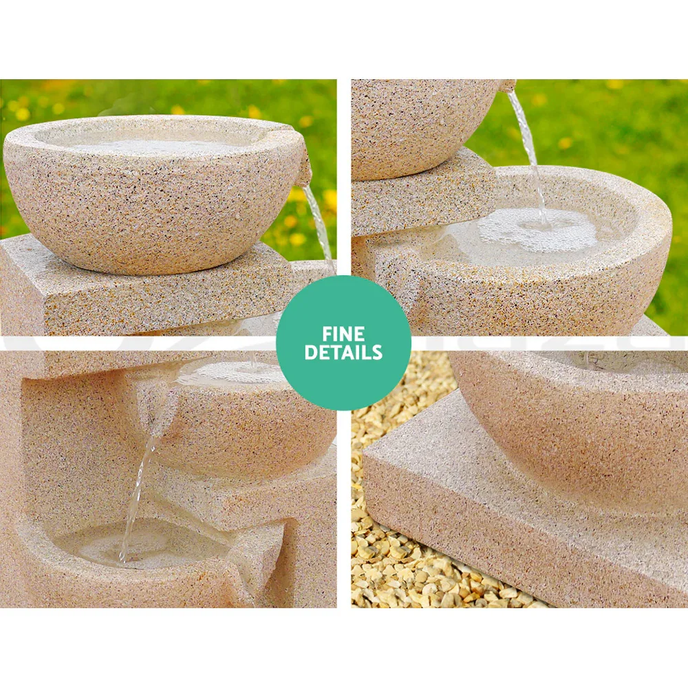 Solar Water Feature Cascading Fountain 4-Tier Bowl LED Lights 72CM Sand - Image 6