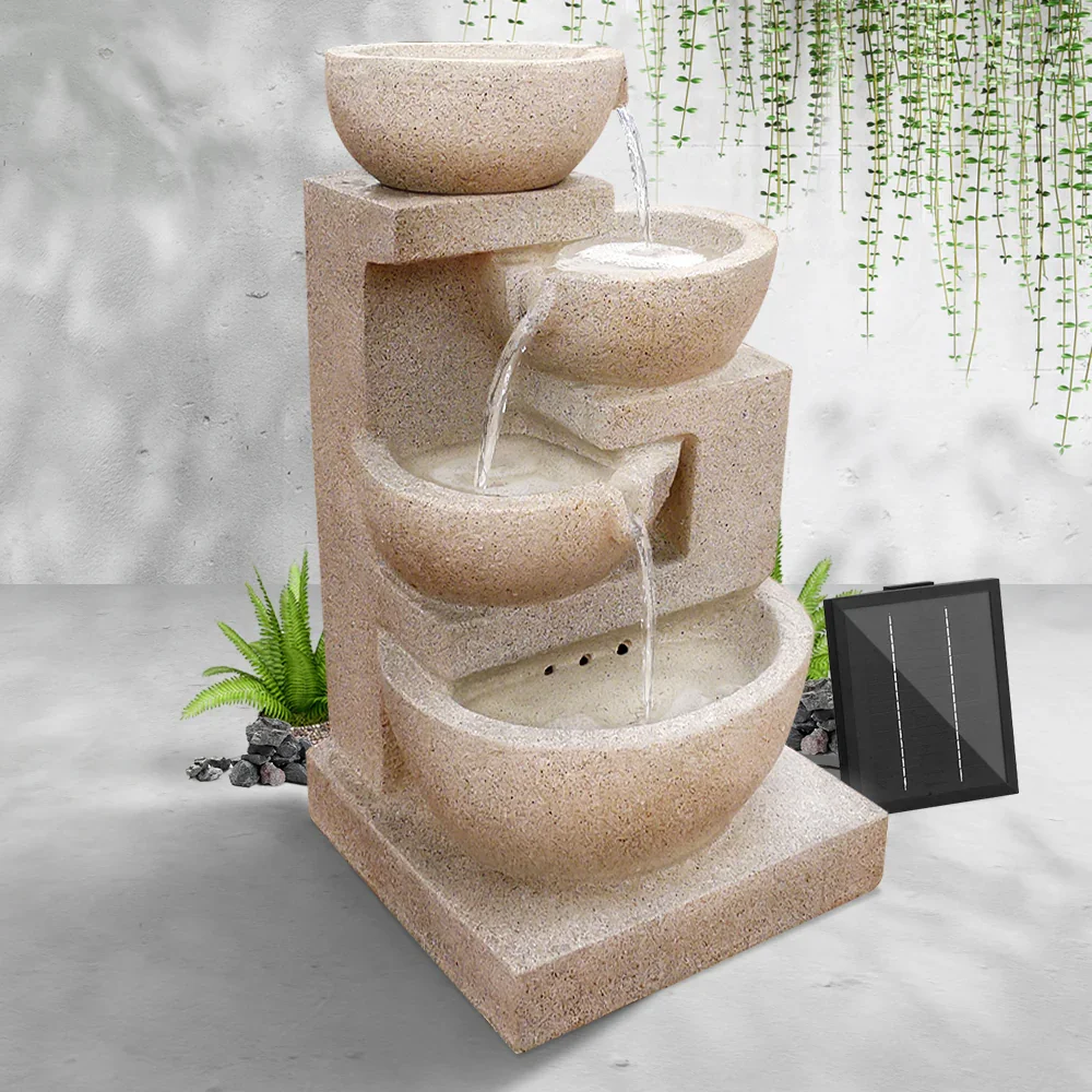 Solar Water Feature Cascading Fountain 4-Tier Bowl LED Lights 72CM Sand - Image 8