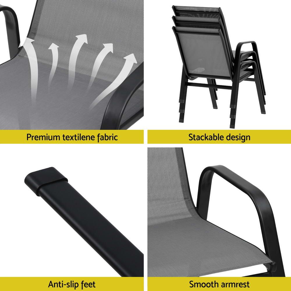 4PC Outdoor Dining Chairs Stackable Lounge Chair Patio Furniture Grey - Image 6