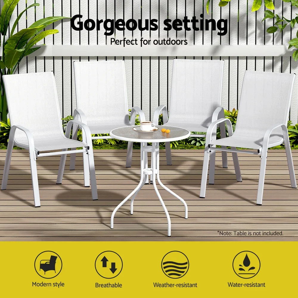 4PC Outdoor Dining Chairs Stackable Lounge Chair Patio Furniture White - Image 4