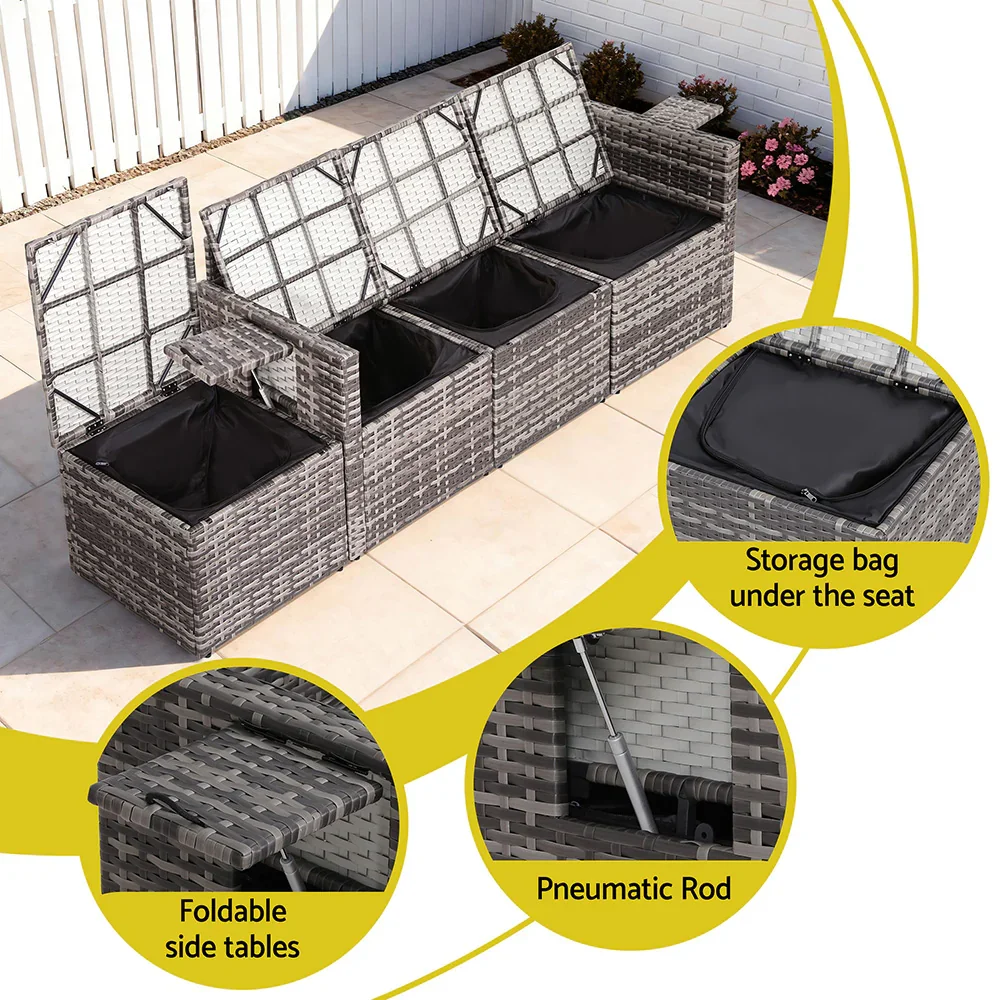 5 Pieces Outdoor Sofa Set 4-Seater Grey Rattan Patio Furniture Table and Chair Setting - Image 6