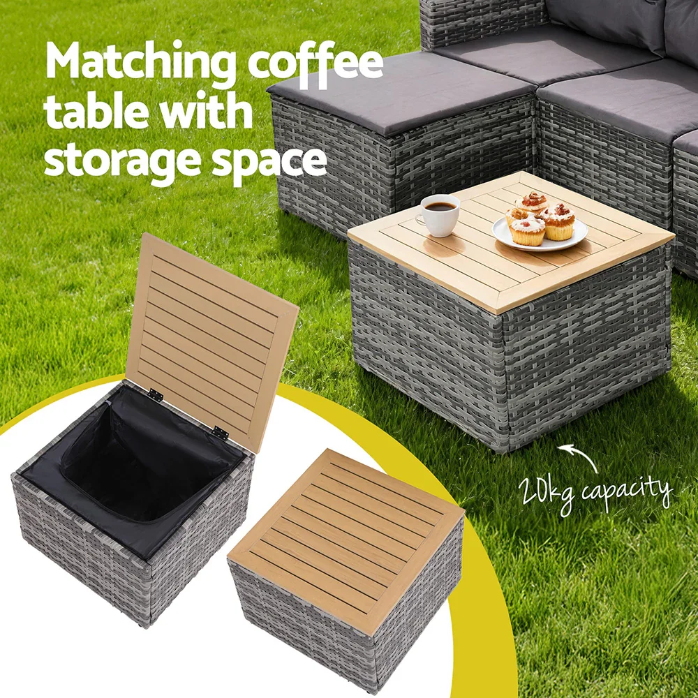 5 Pieces Outdoor Sofa Set 4-Seater Grey Rattan Patio Furniture Table and Chair Setting - Image 7