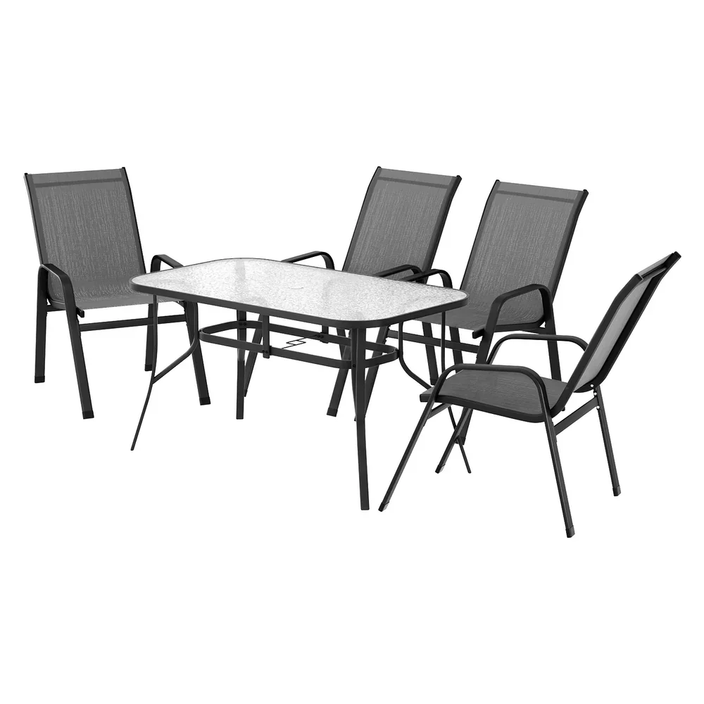 5PC Outdoor Dining Set Table and Chairs Patio Furniture Bistro Set Garden Grey - Image 2