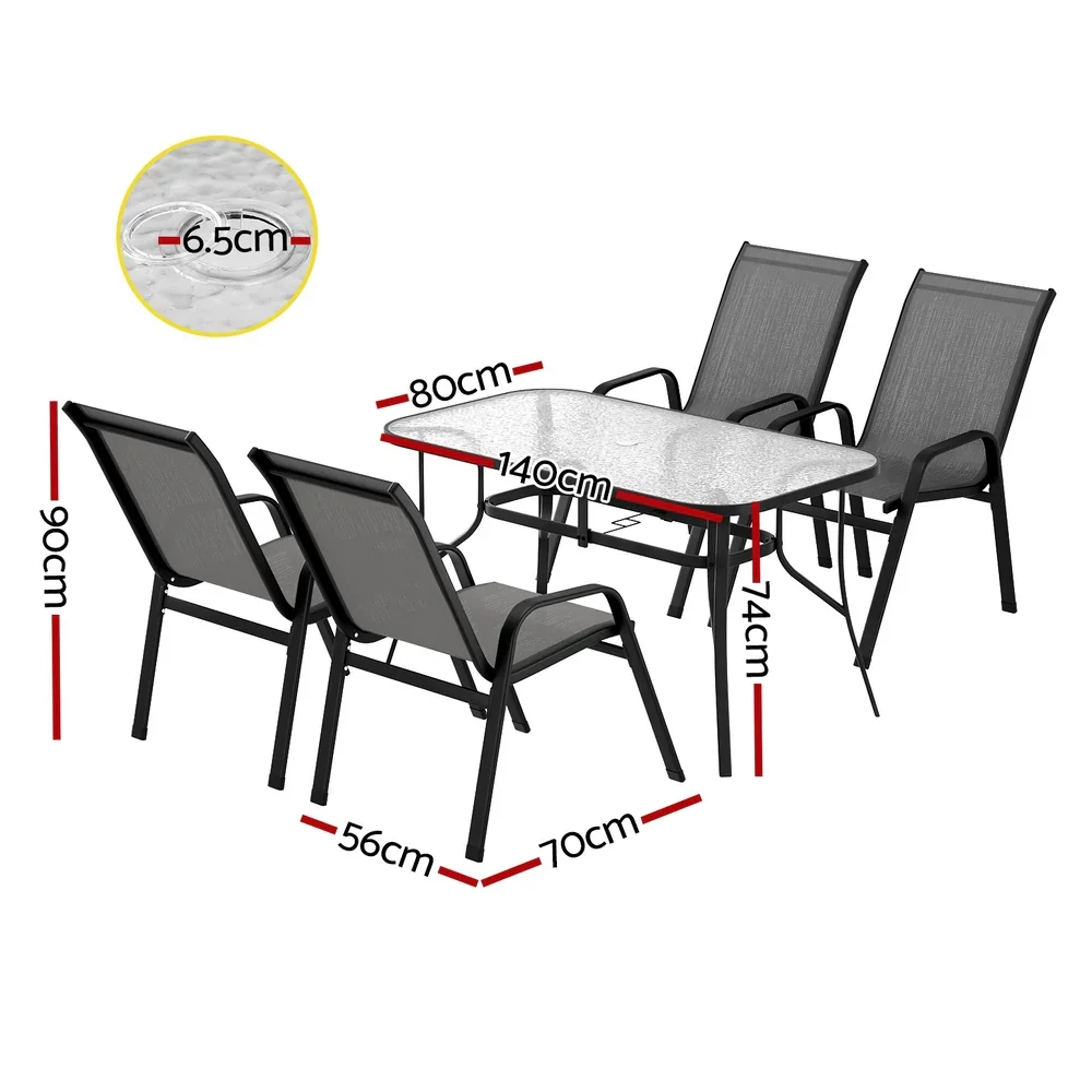 5PC Outdoor Dining Set Table and Chairs Patio Furniture Bistro Set Garden Grey - Image 3