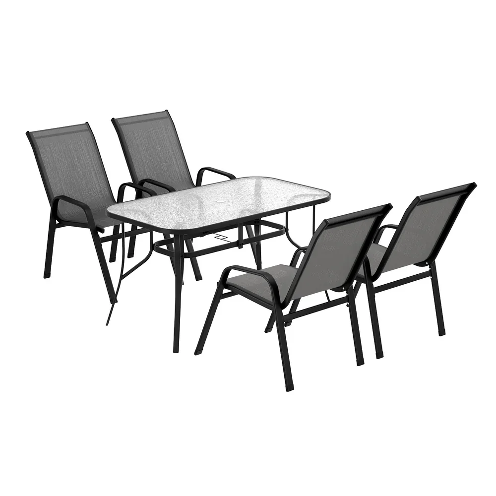 5PC Outdoor Dining Set Table and Chairs Patio Furniture Bistro Set Garden Grey - Image 4