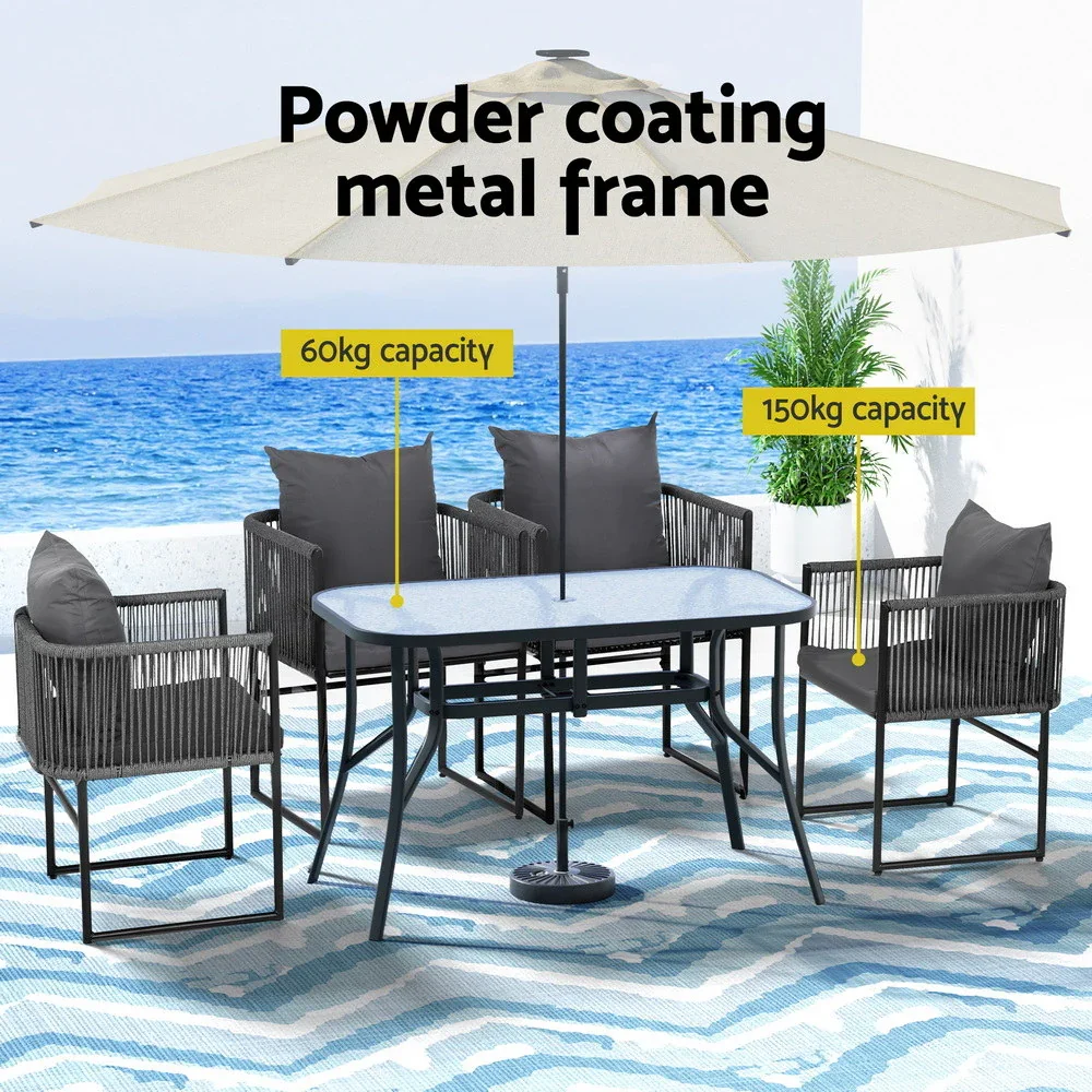 5PCS Outdoor Dining Set Table and Chairs Rope Patio Furniture Garden Black - Image 5