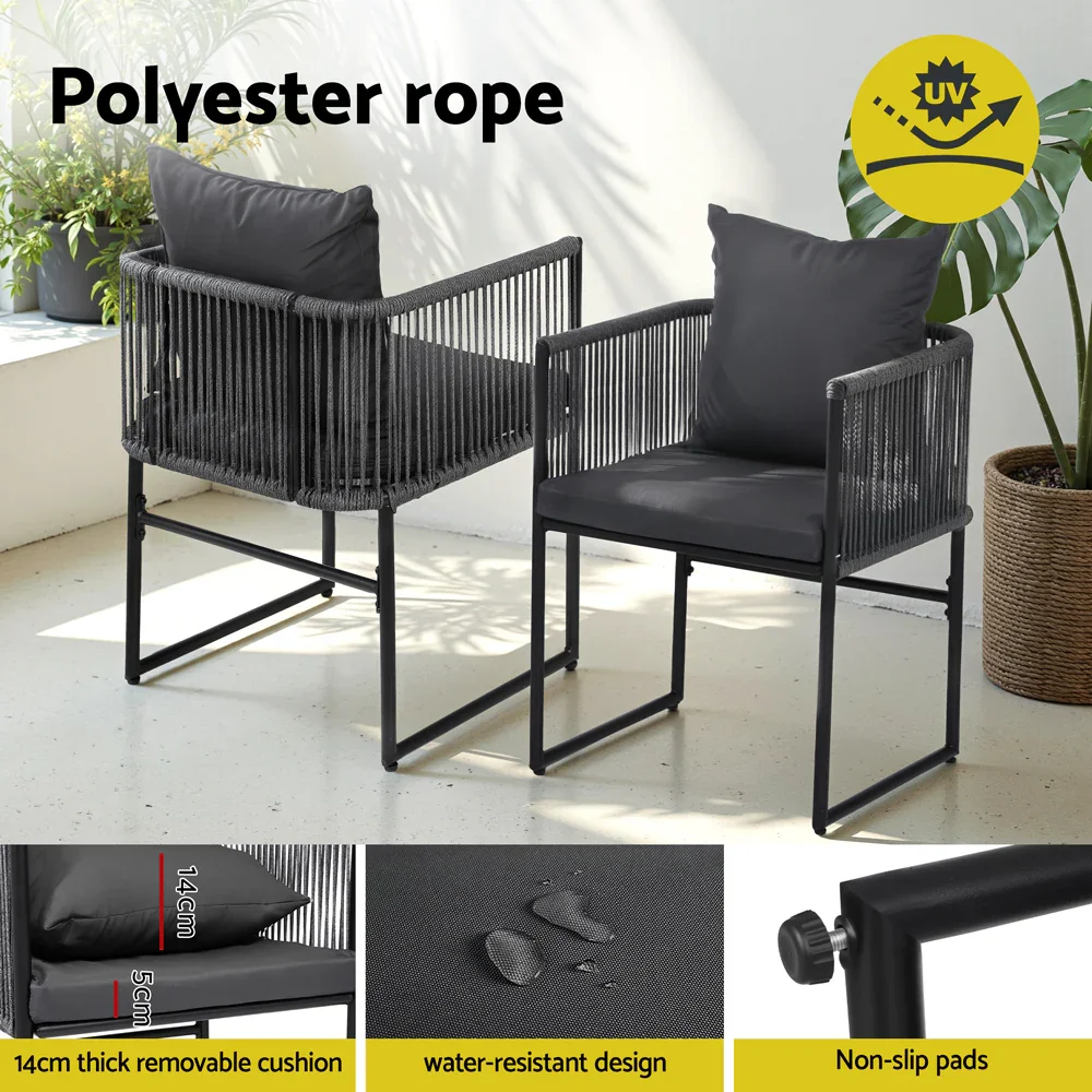 5PCS Outdoor Dining Set Table and Chairs Rope Patio Furniture Garden Black - Image 6