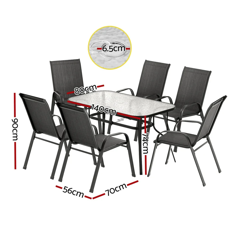 7PC Outdoor Dining Set Table and Chairs Patio Furniture Bistro Set Garden Black - Image 5
