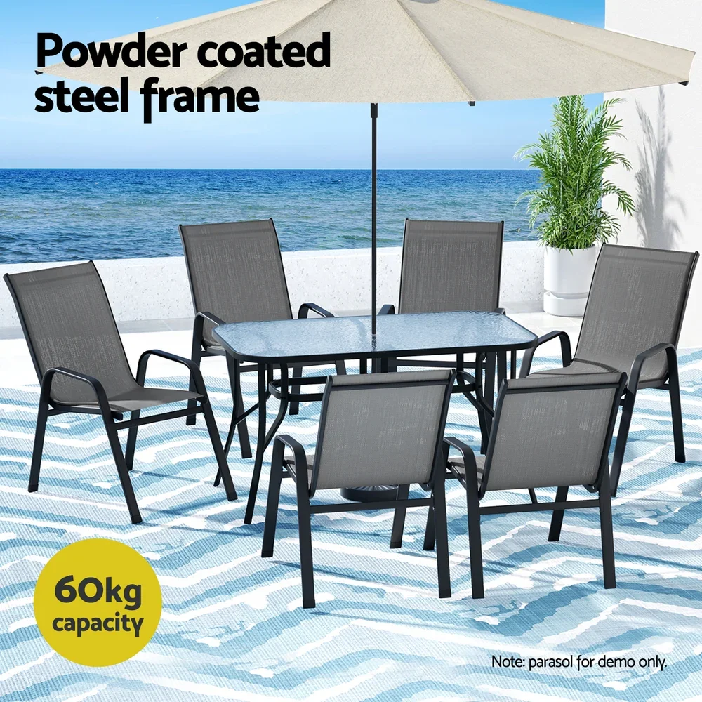 7PC Outdoor Dining Set Table and Chairs Patio Furniture Bistro Set Garden Grey - Image 2
