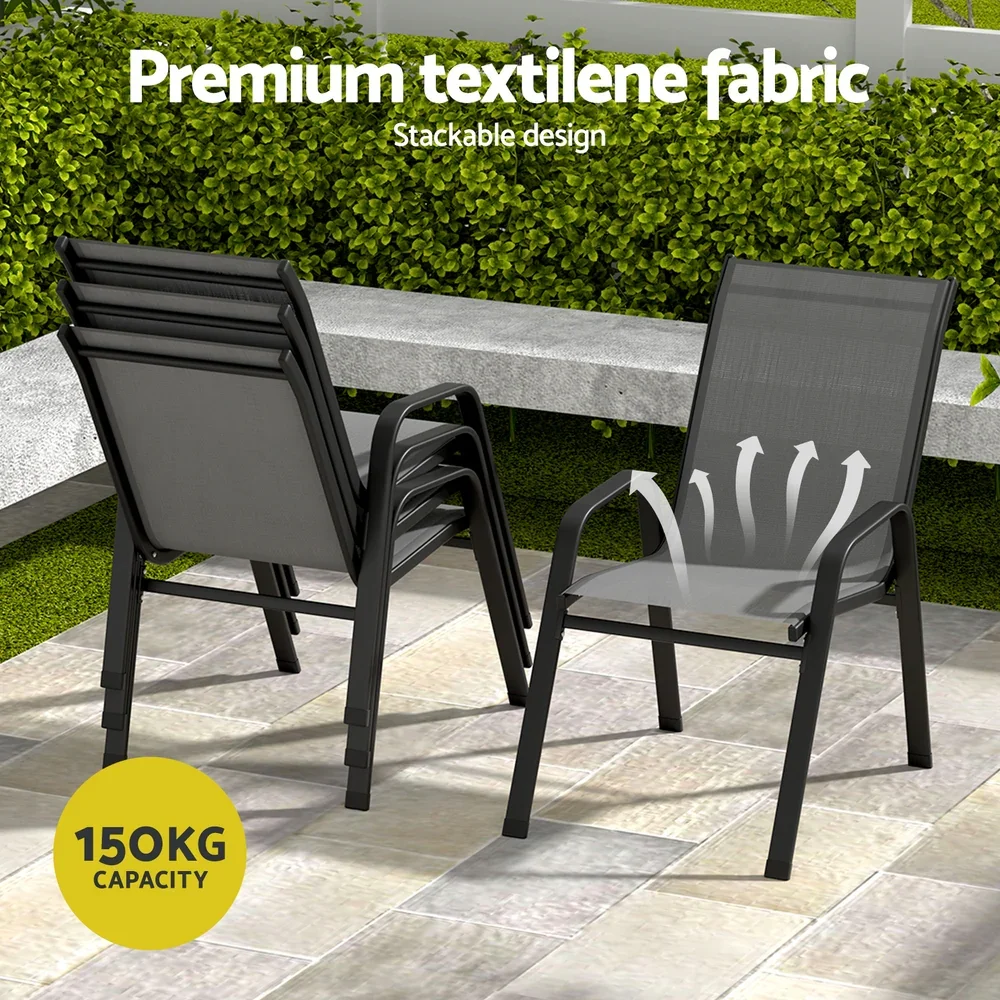 7PC Outdoor Dining Set Table and Chairs Patio Furniture Bistro Set Garden Grey - Image 3