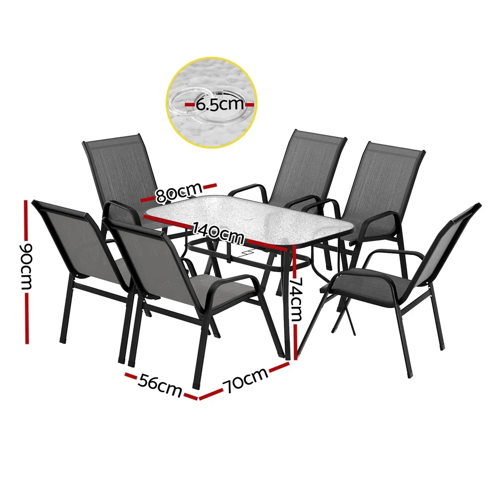 7PC Outdoor Dining Set Table and Chairs Patio Furniture Bistro Set Garden Grey - Image 5