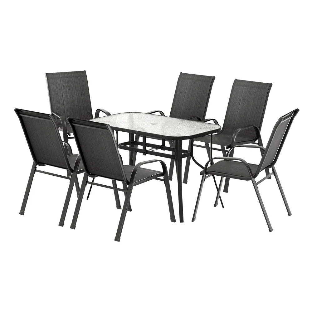 7PC Outdoor Dining Set Table and Chairs Patio Furniture Garden Bistro Set Black - Image 7