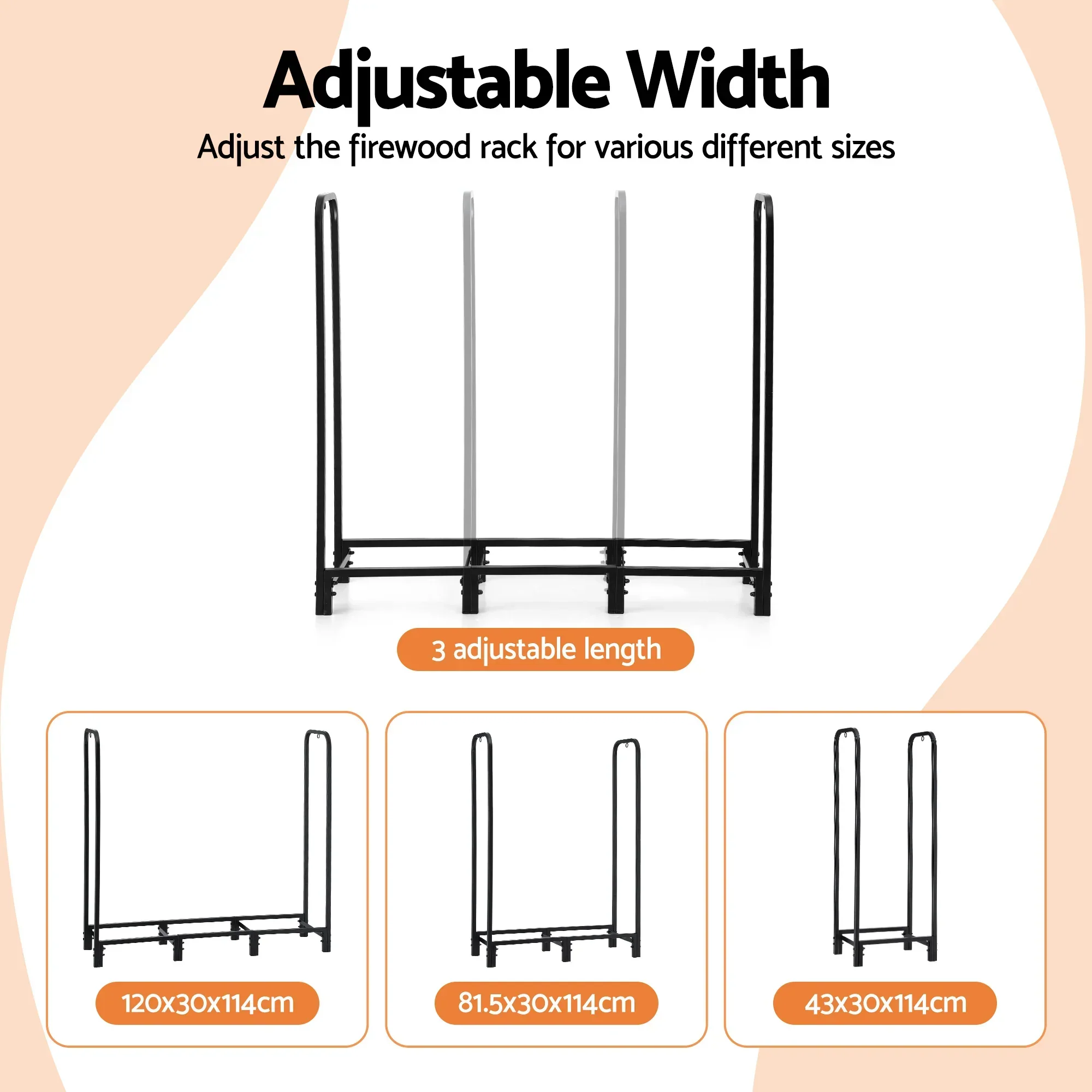 Firewood Rack 120cm Wood Rack 3 Sizes Firewood Storage with Tools Black - Image 5