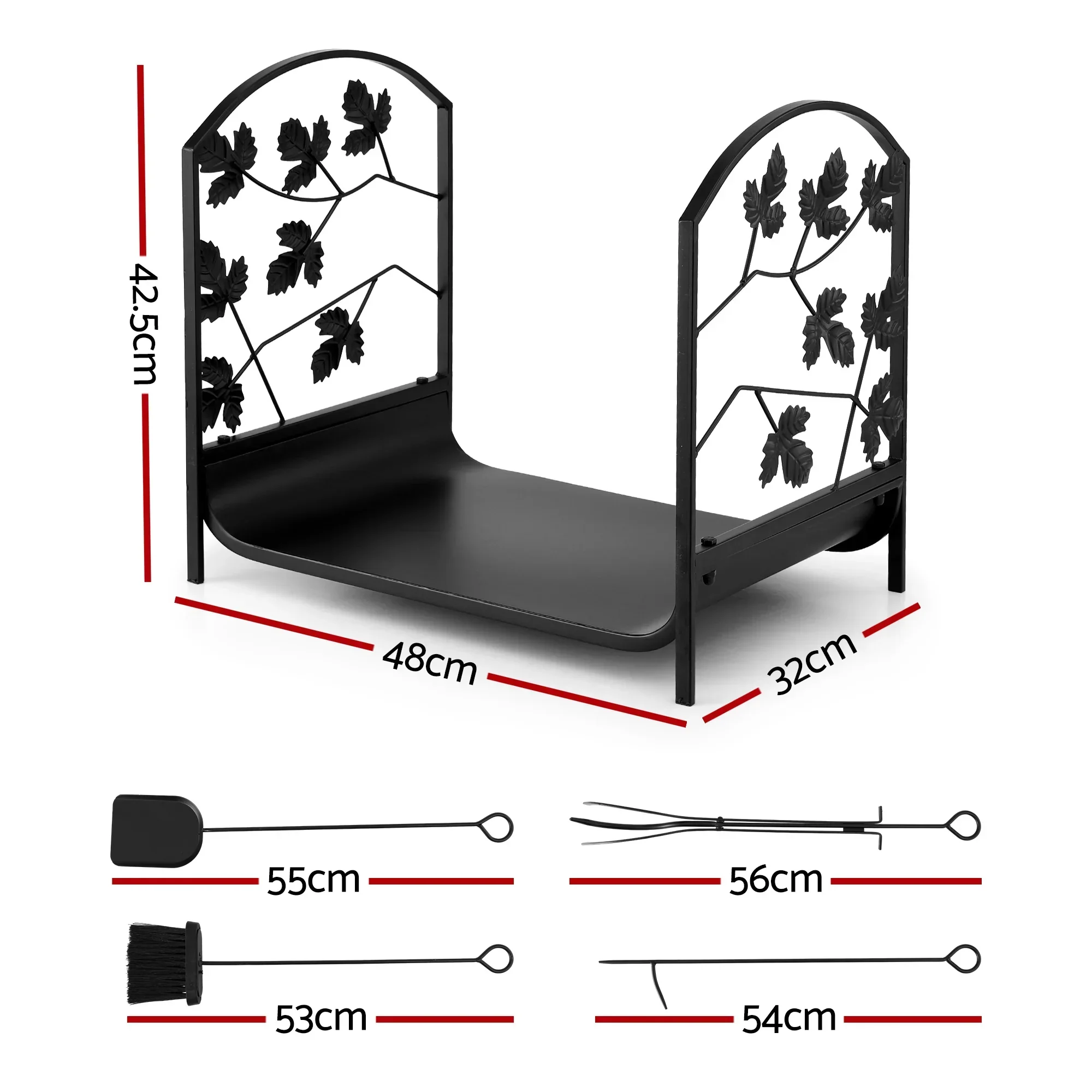 Firewood Rack 48cm Wood Rack Firewood Storage Indoor Outdoor Black - Image 3