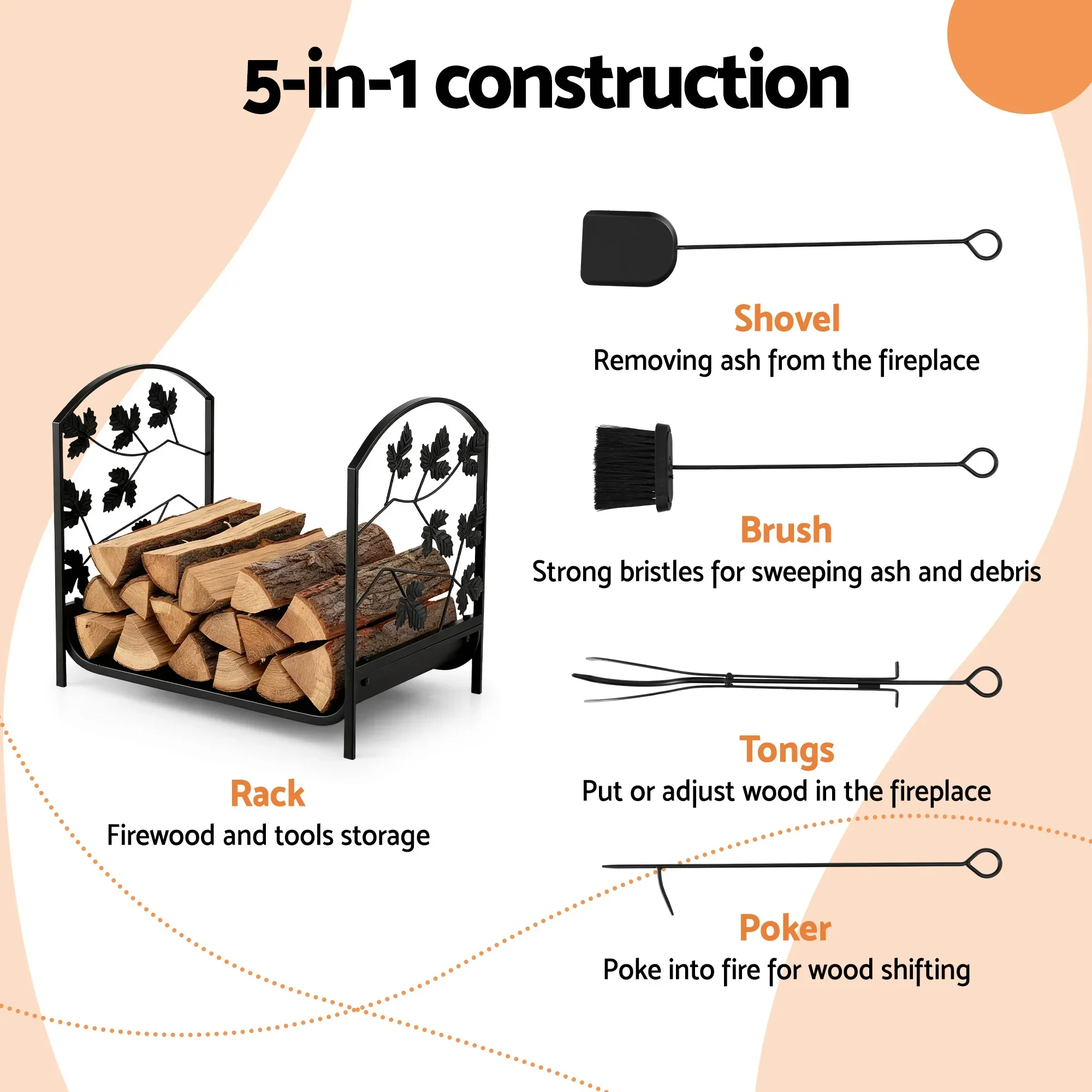 Firewood Rack 48cm Wood Rack Firewood Storage Indoor Outdoor Black - Image 5