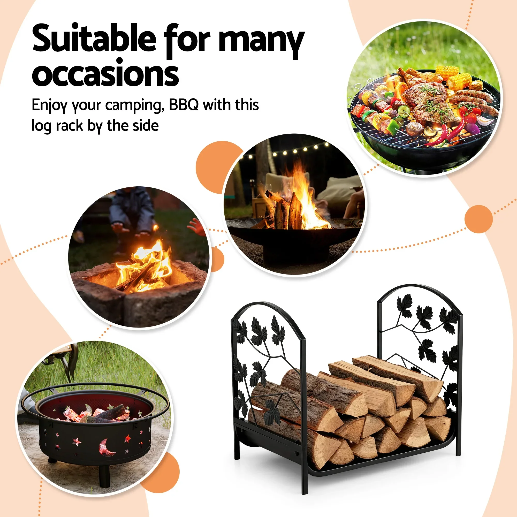 Firewood Rack 48cm Wood Rack Firewood Storage Indoor Outdoor Black - Image 6