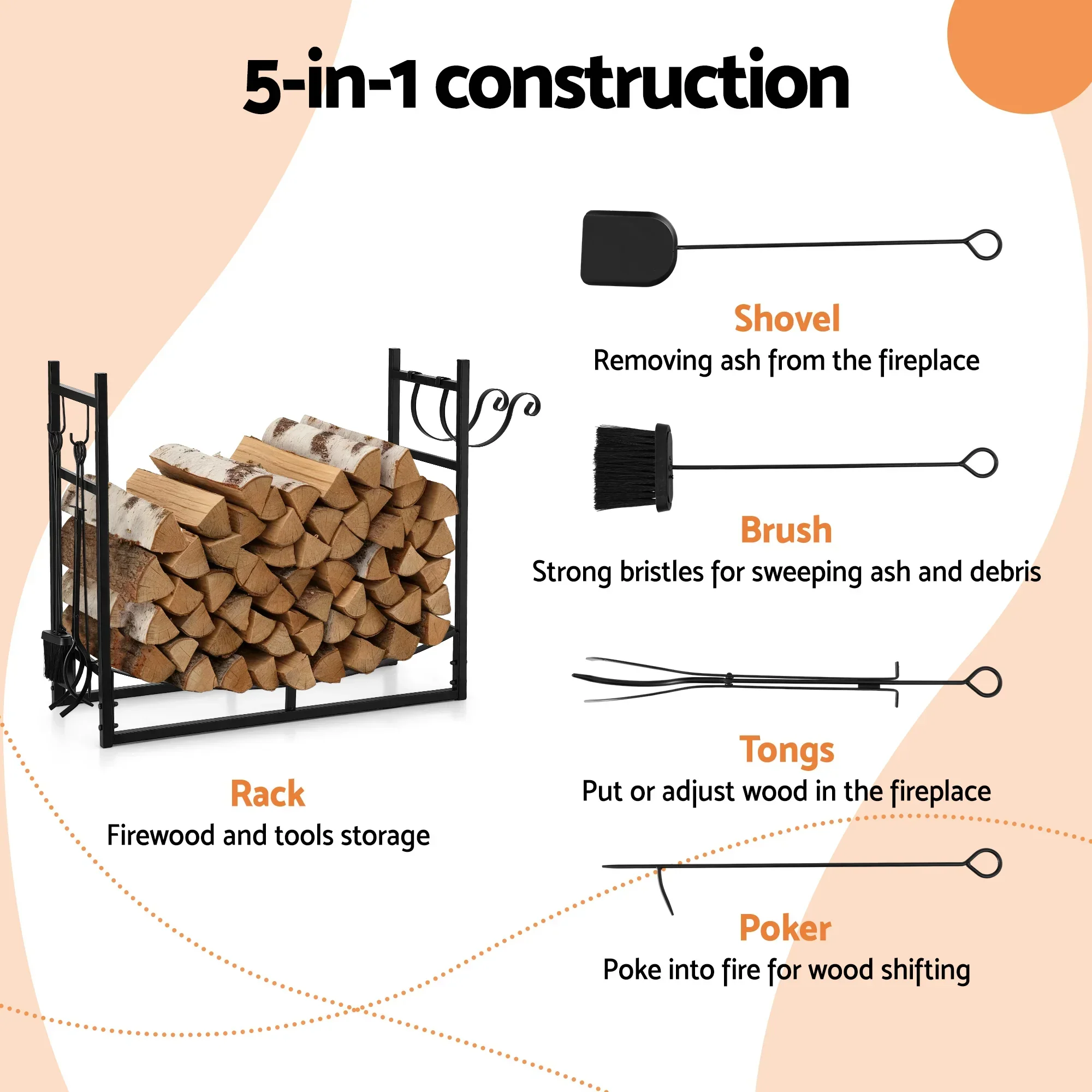 Firewood Rack 84cm Wood Rack Firewood Storage Indoor Outdoor Black - Image 4