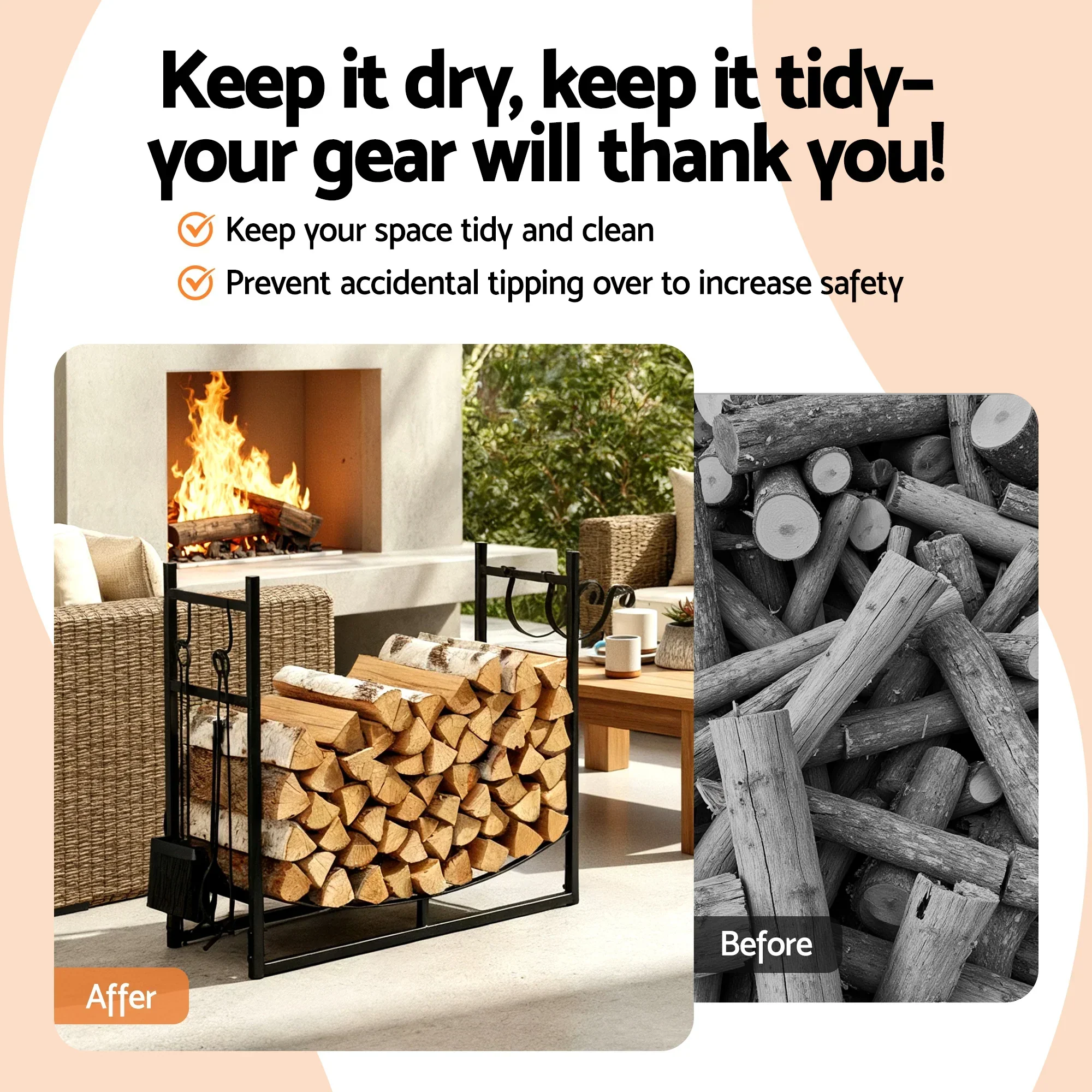 Firewood Rack 84cm Wood Rack Firewood Storage Indoor Outdoor Black - Image 5