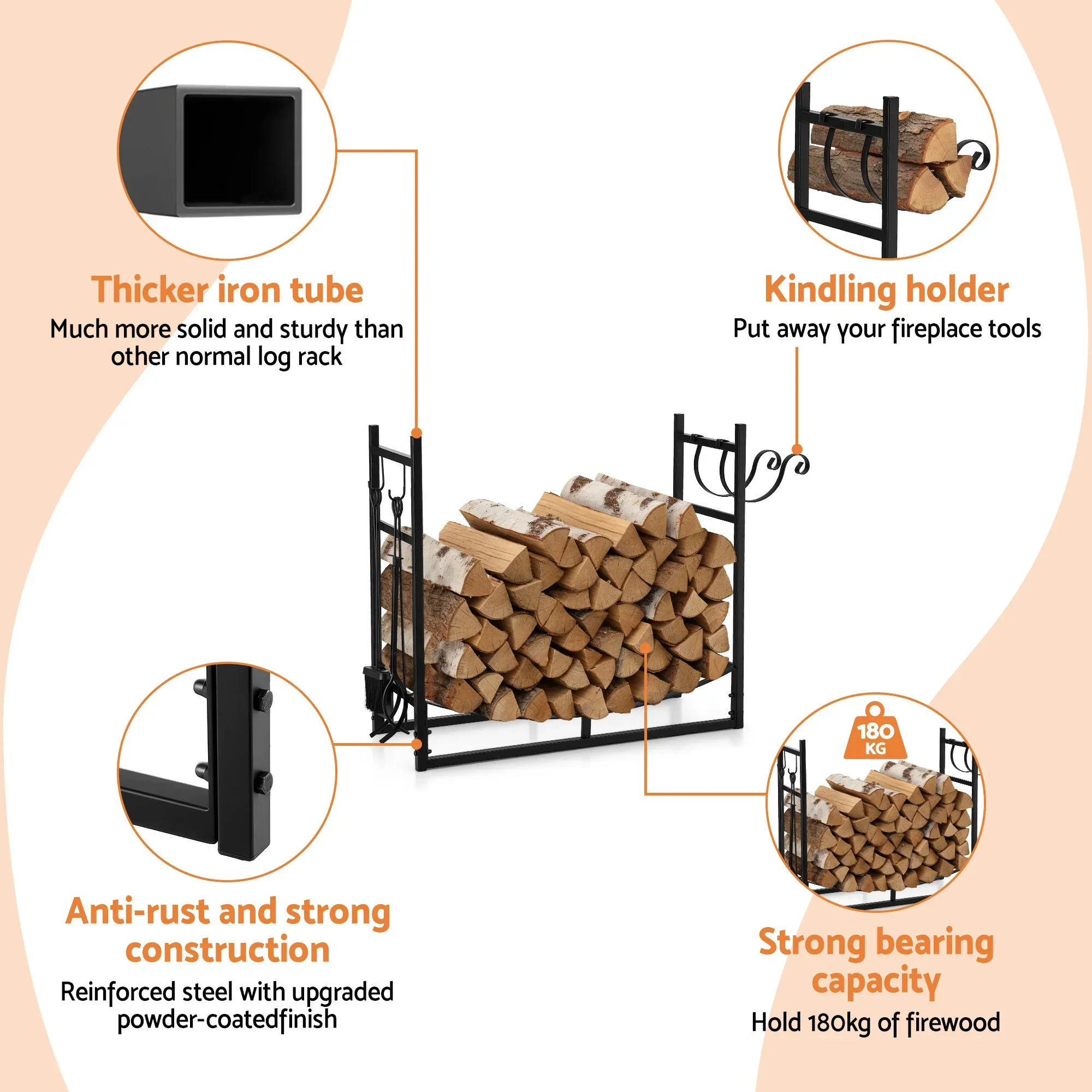 Firewood Rack 84cm Wood Rack Firewood Storage Indoor Outdoor Black - Image 6