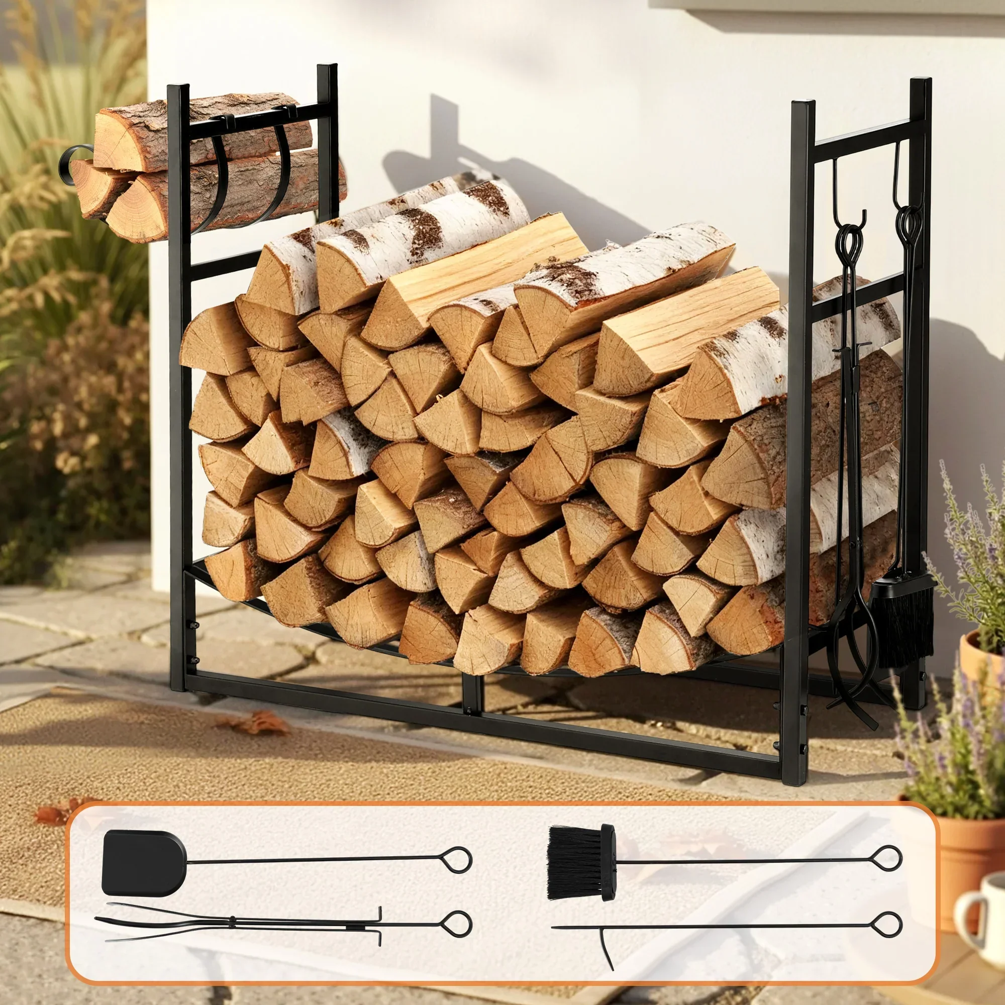 Firewood Rack 84cm Wood Rack Firewood Storage Indoor Outdoor Black - Image 7