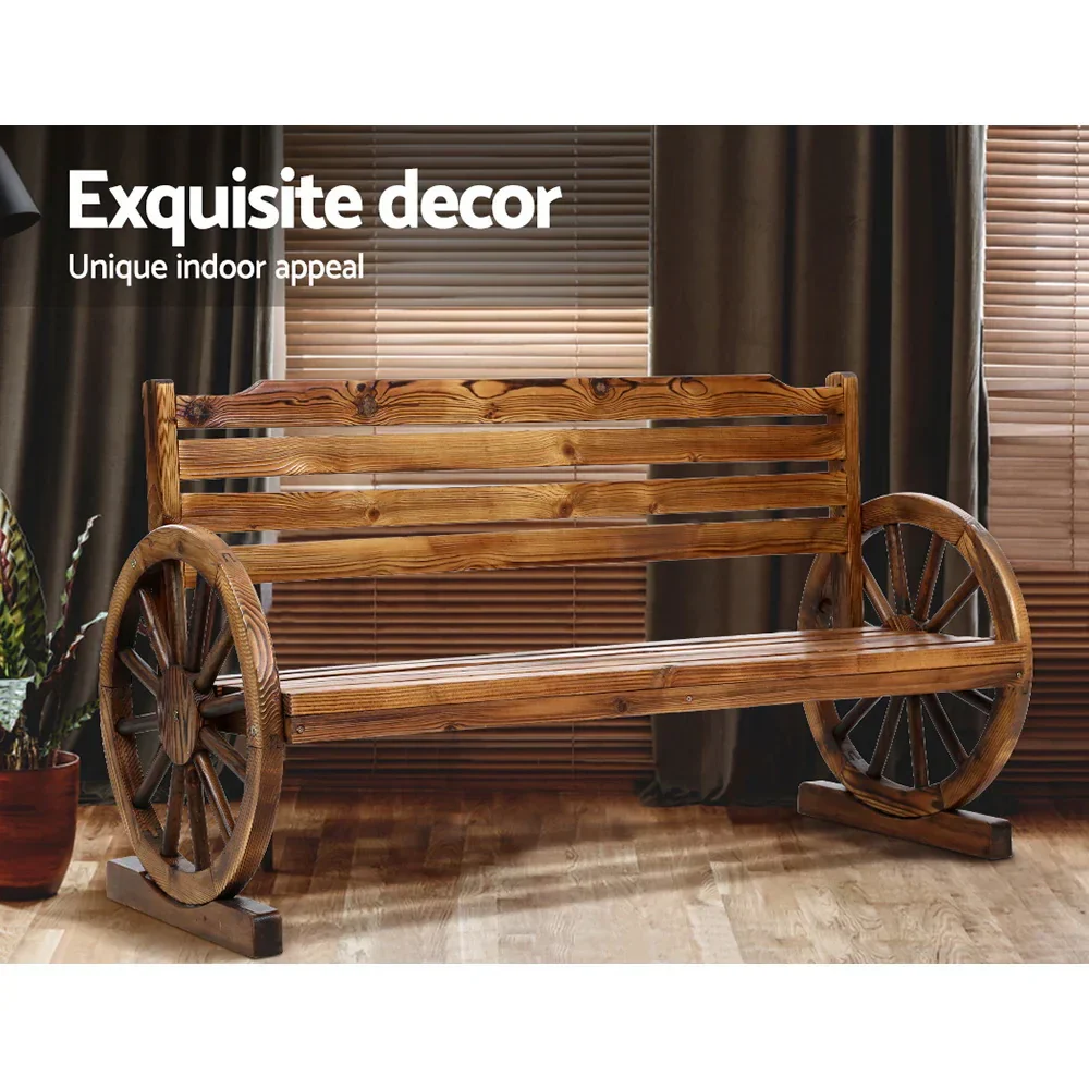 Outdoor Garden Bench Wooden 3 Seat Wagon Chair Lounge Patio Furniture - Image 11