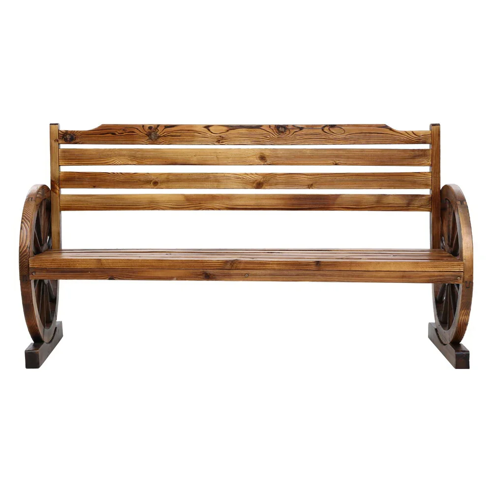 Outdoor Garden Bench Wooden 3 Seat Wagon Chair Lounge Patio Furniture - Image 3