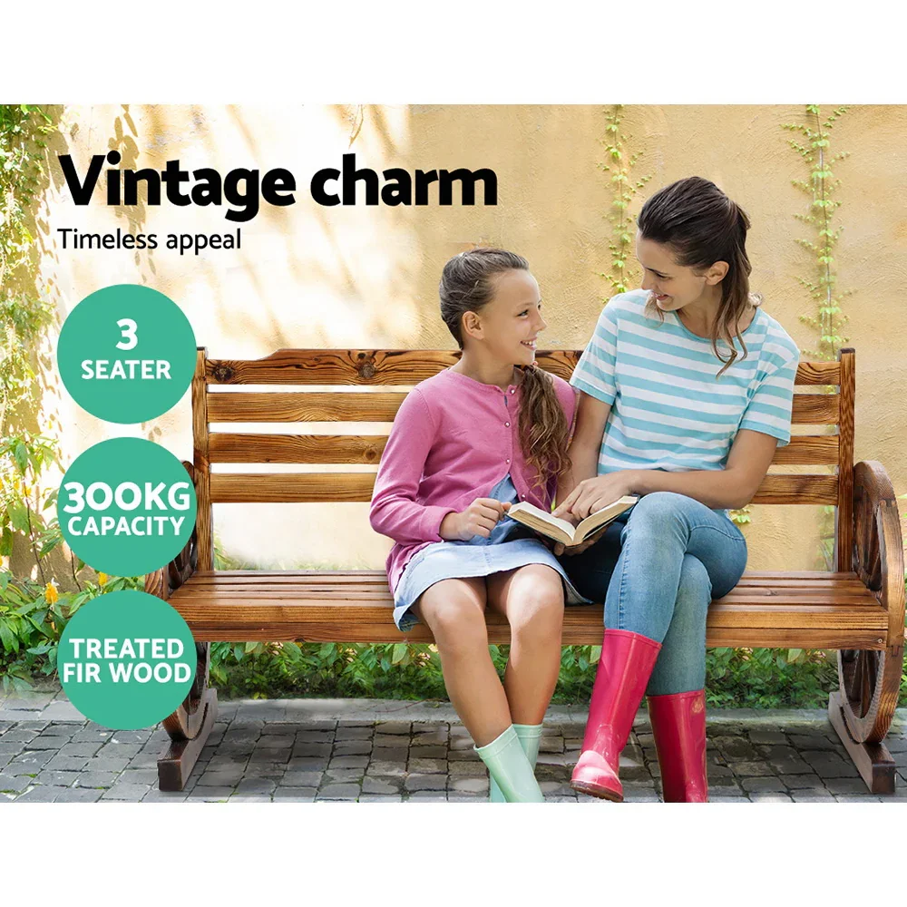 Outdoor Garden Bench Wooden 3 Seat Wagon Chair Lounge Patio Furniture - Image 5