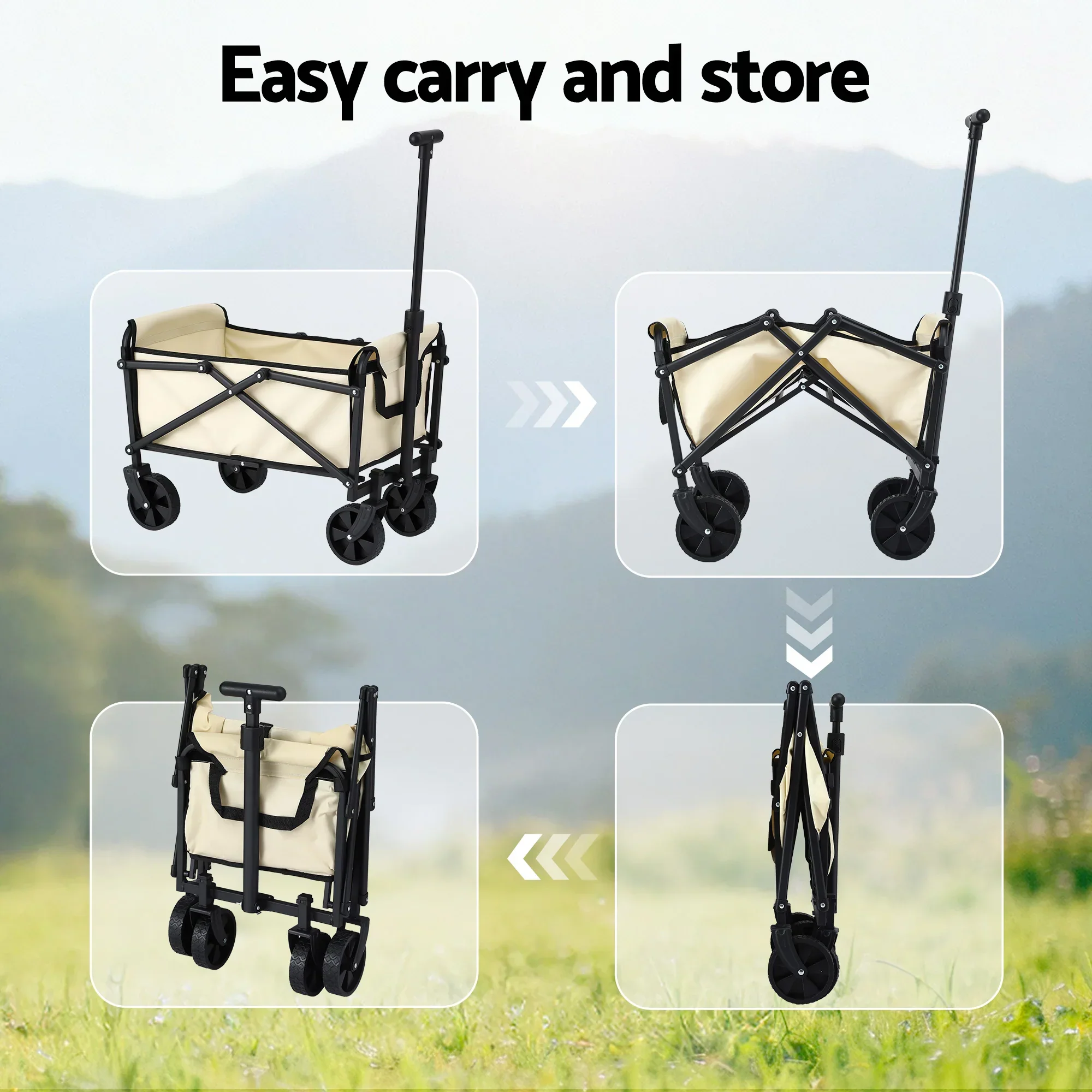 Garden Cart Folding Trolley Camping Wagon Barrow Outdoor Beach Beige - Image 6