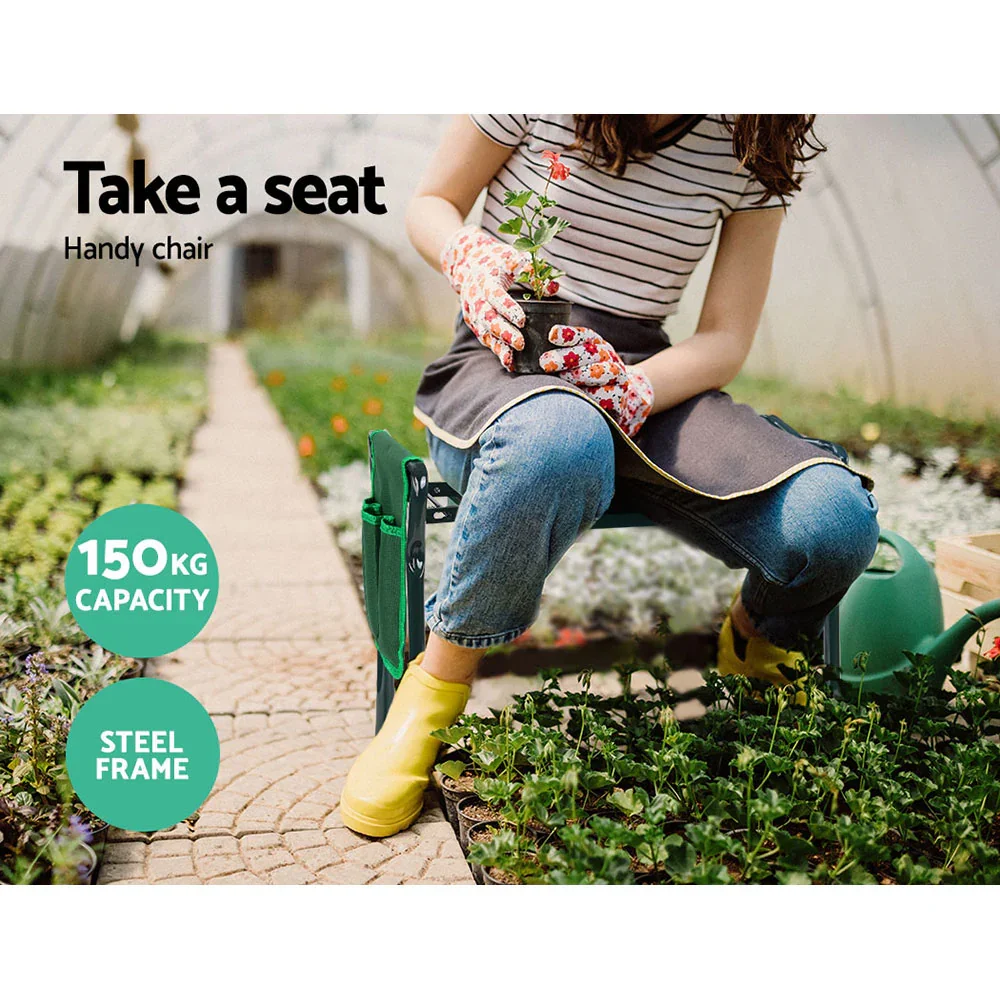 Garden Kneeler 3-in-1 Padded Seat Stool Outdoor Bench Knee Pad Foldable - Image 4