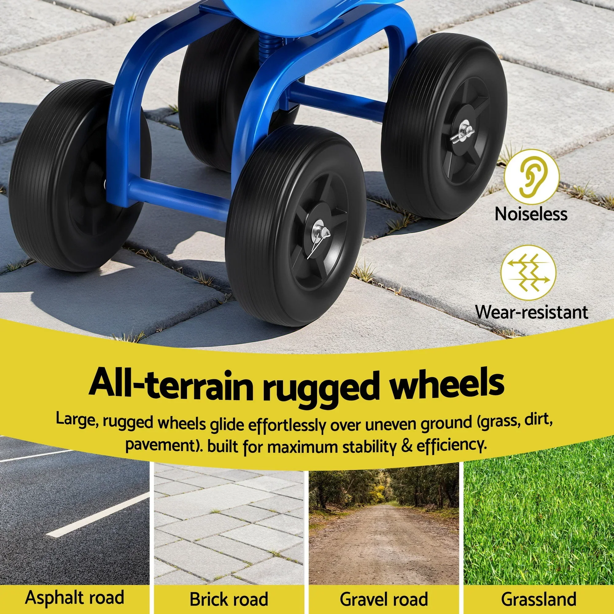 Garden Seat 360 Swivel Rolling Adjustable Height Work Scooter Cart Wheels Heavy Duty 150kg - Image 5