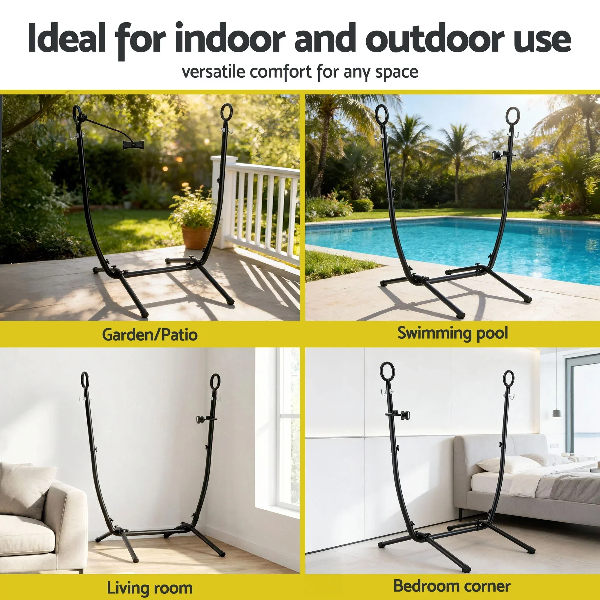 Hammock Chair Stand Iron Frame w/ Phone Holder Black - Image 8