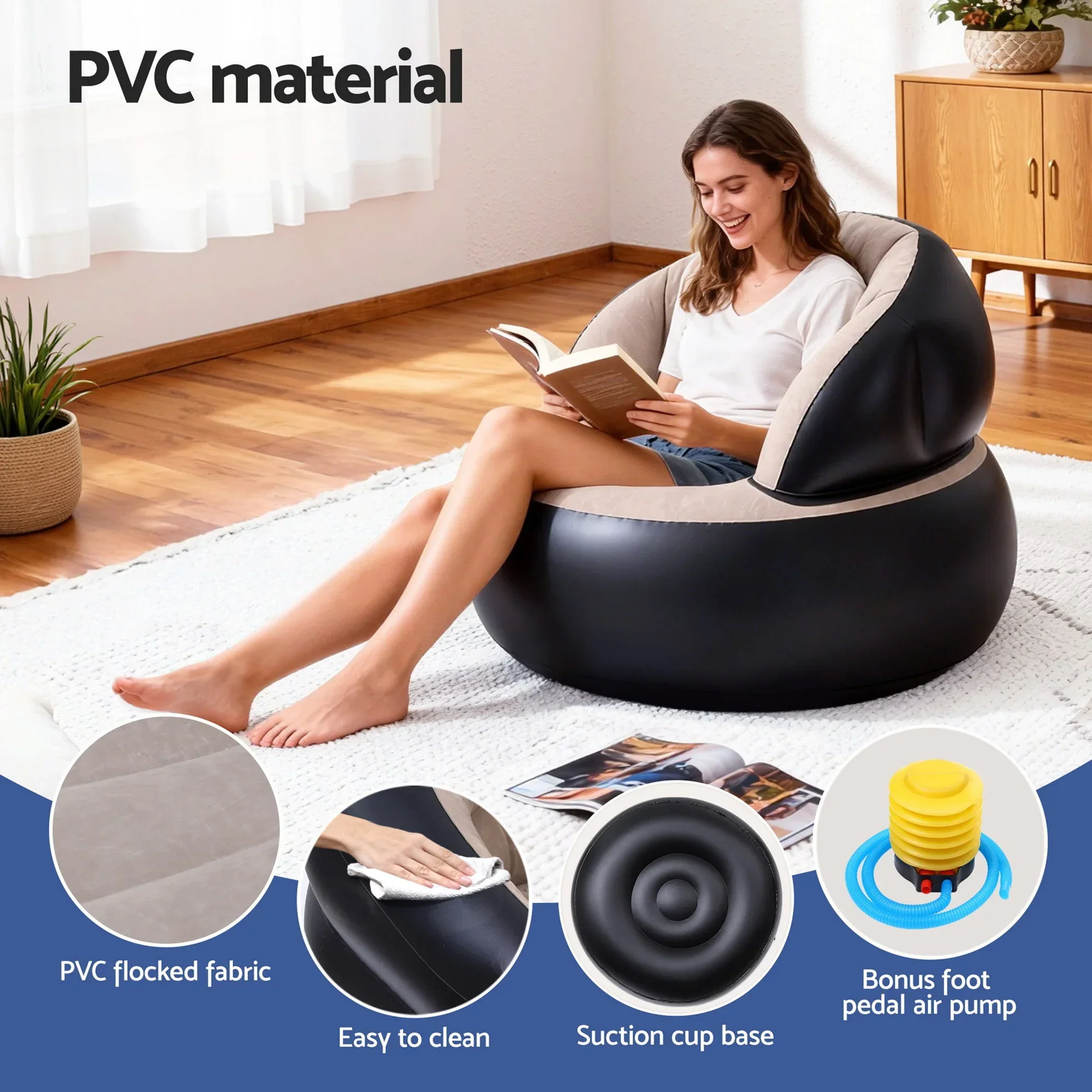 Inflatable Chair Blow Up Folding Air Chairs Sofa for Camping with Pump - Image 3