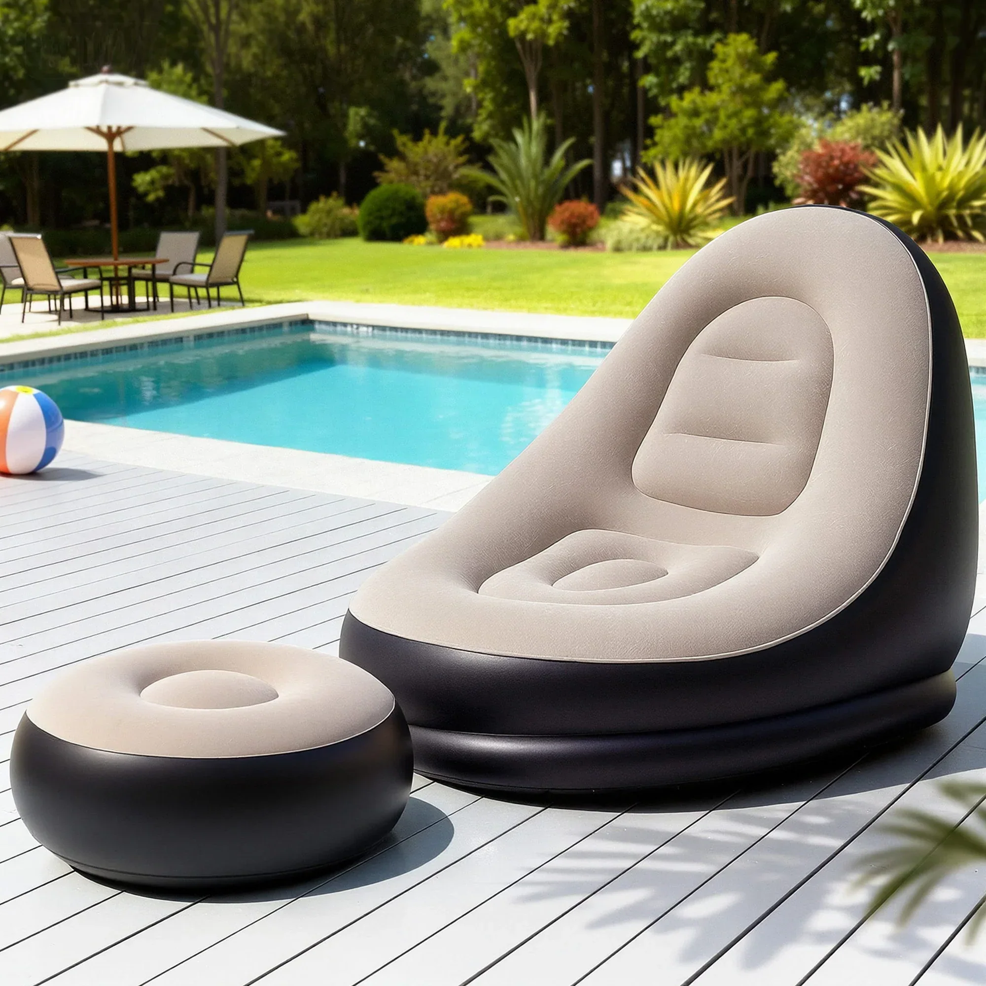 Inflatable Chair with Ottoman Air Sofa Blow Up Air Chair for Camping with Pump - Image 2