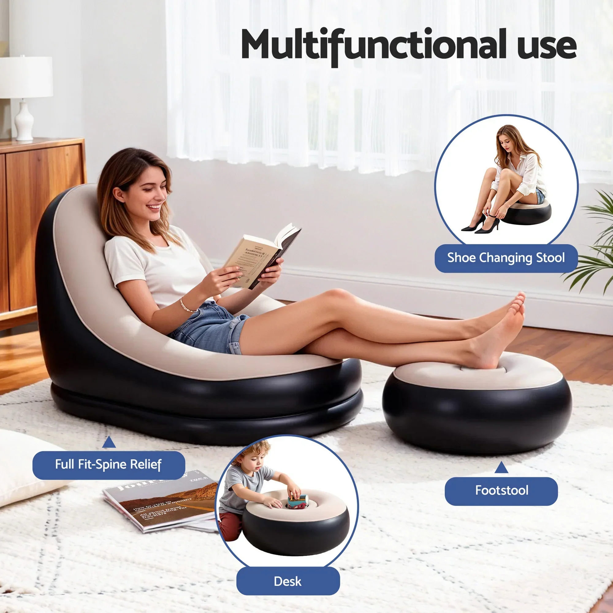 Inflatable Chair with Ottoman Air Sofa Blow Up Air Chair for Camping with Pump - Image 3